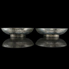 Pair of Antique Presentation Serving Dishes, Indian Silver Plate Bowl, Victorian