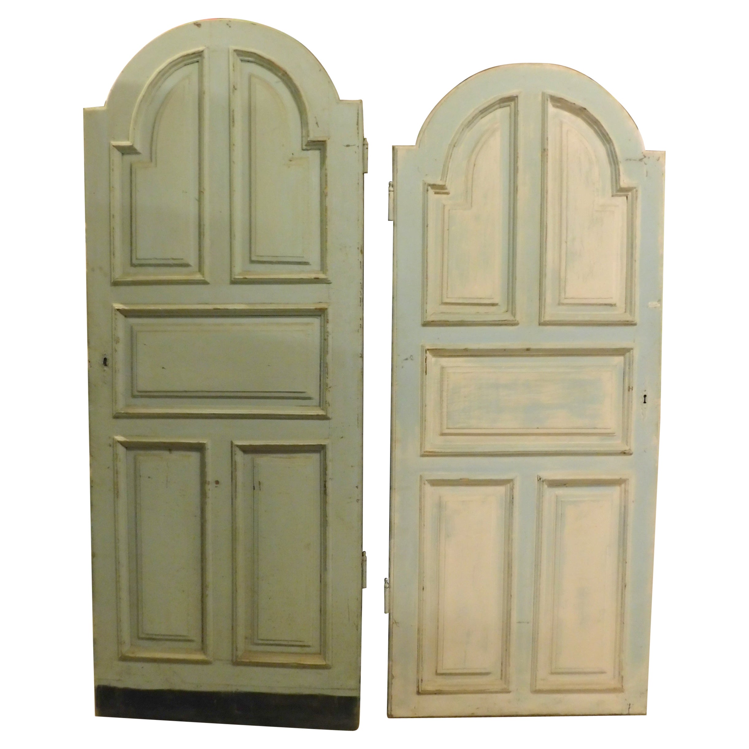 Coppia di porte provenzali antiche, intagliate e dipinte di blu, Francia, fine XIX secolo