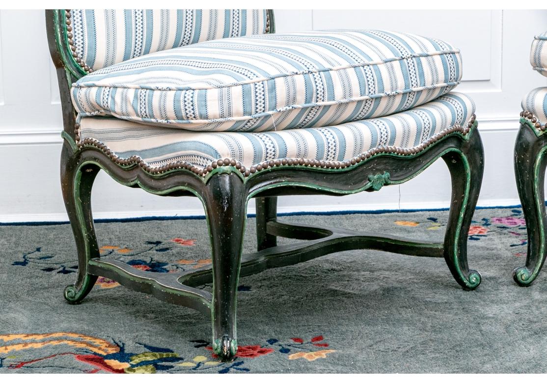 Pair Of Antique Provincial French Slipper Chairs In Distressed Condition For Sale In Bridgeport, CT