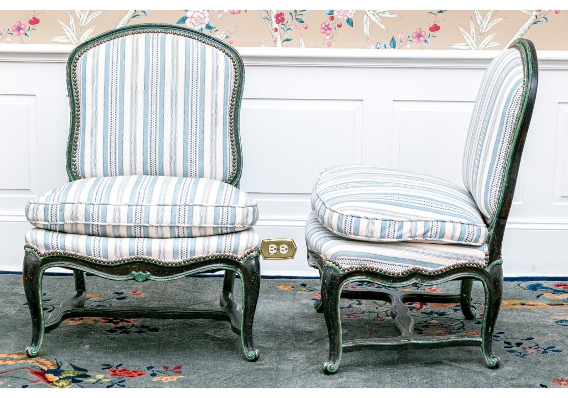 19th Century Pair Of Antique Provincial French Slipper Chairs For Sale