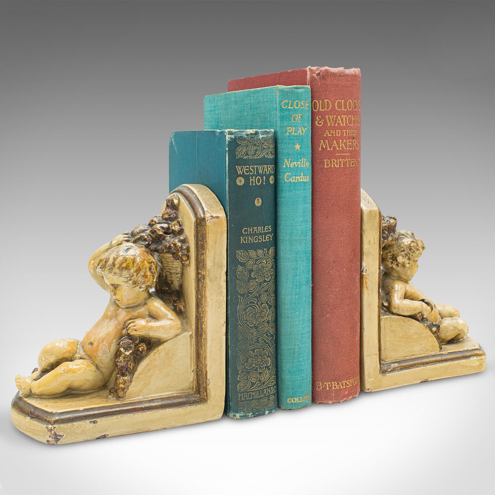 Pair Of Antique Putto Bookends, Italian, Decor, Cherub, Grand Tour, Victorian For Sale 7