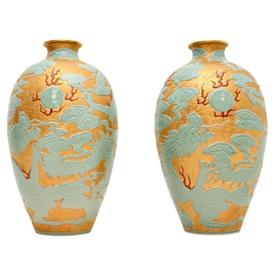 Pair of Antique Qianlong Style Chinese Ceramic Vases For Sale