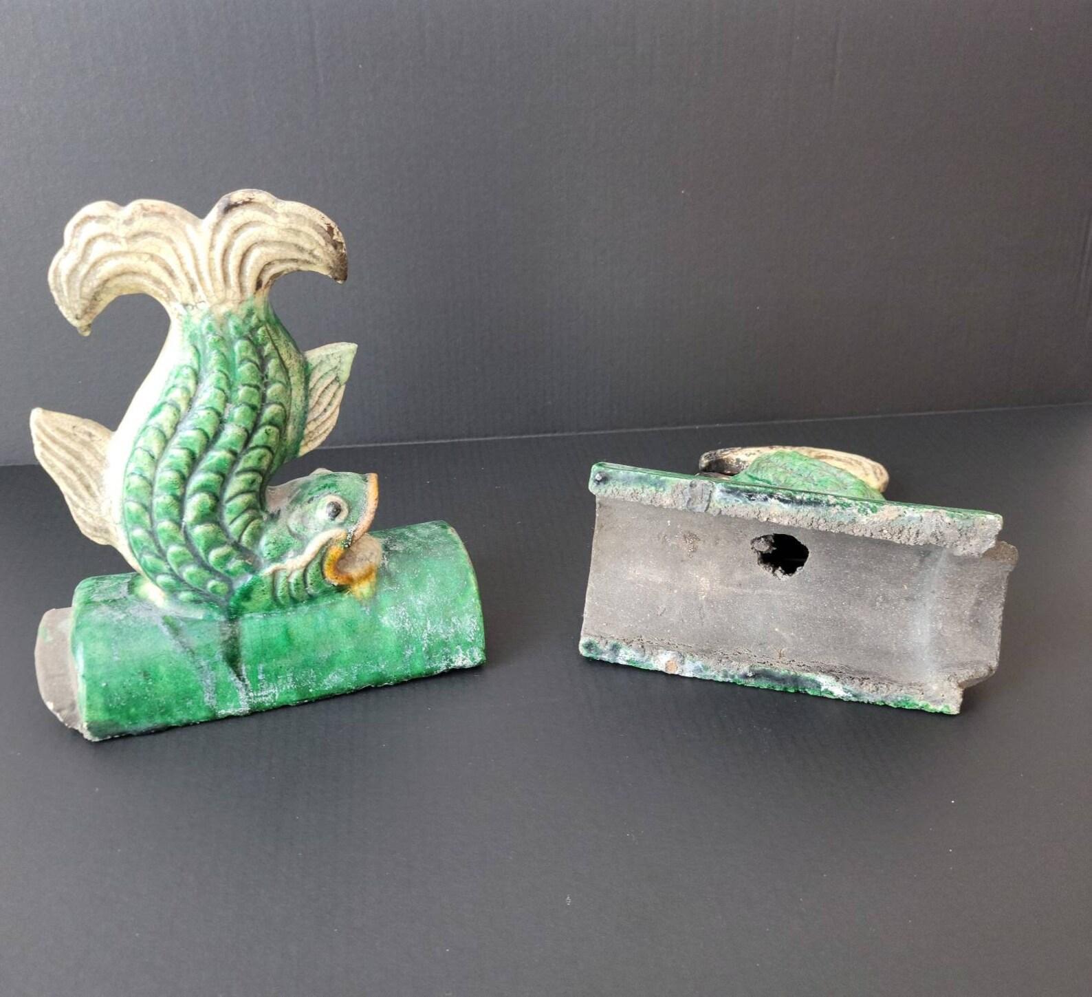Pair of Antique Qing Dynasty Chinese Sancai Roof Tiles For Sale 1