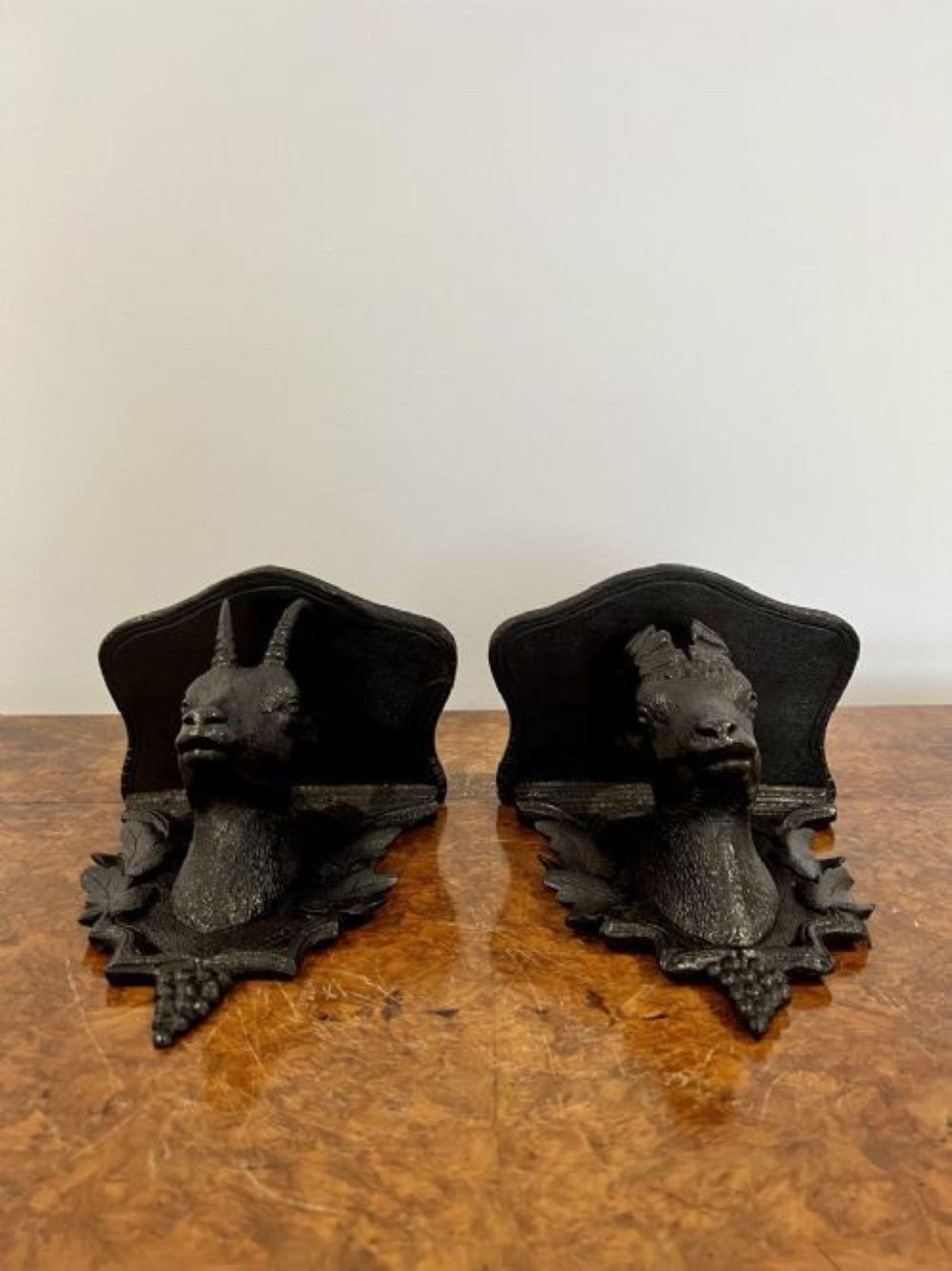 Pair of antique quality Black Forest carved wall brackets 2