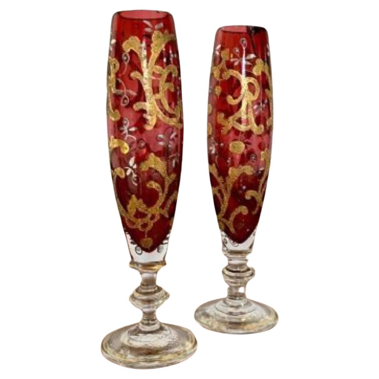 Pair of antique quality Bohemian glass vases For Sale