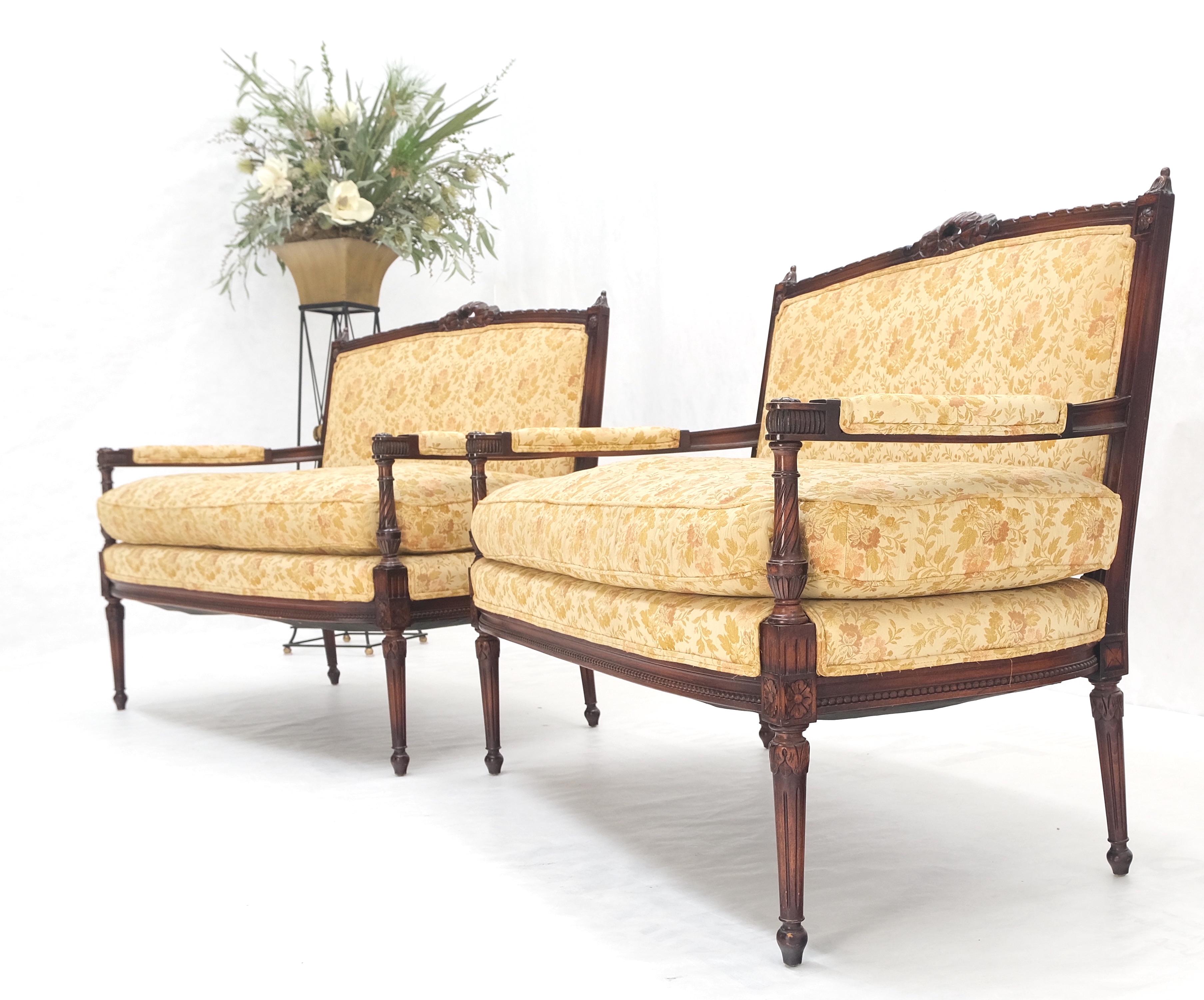 Pair of Antique Quality Carved Walnut & Gold Upholstery Sofas Love Seats MINT! For Sale 5