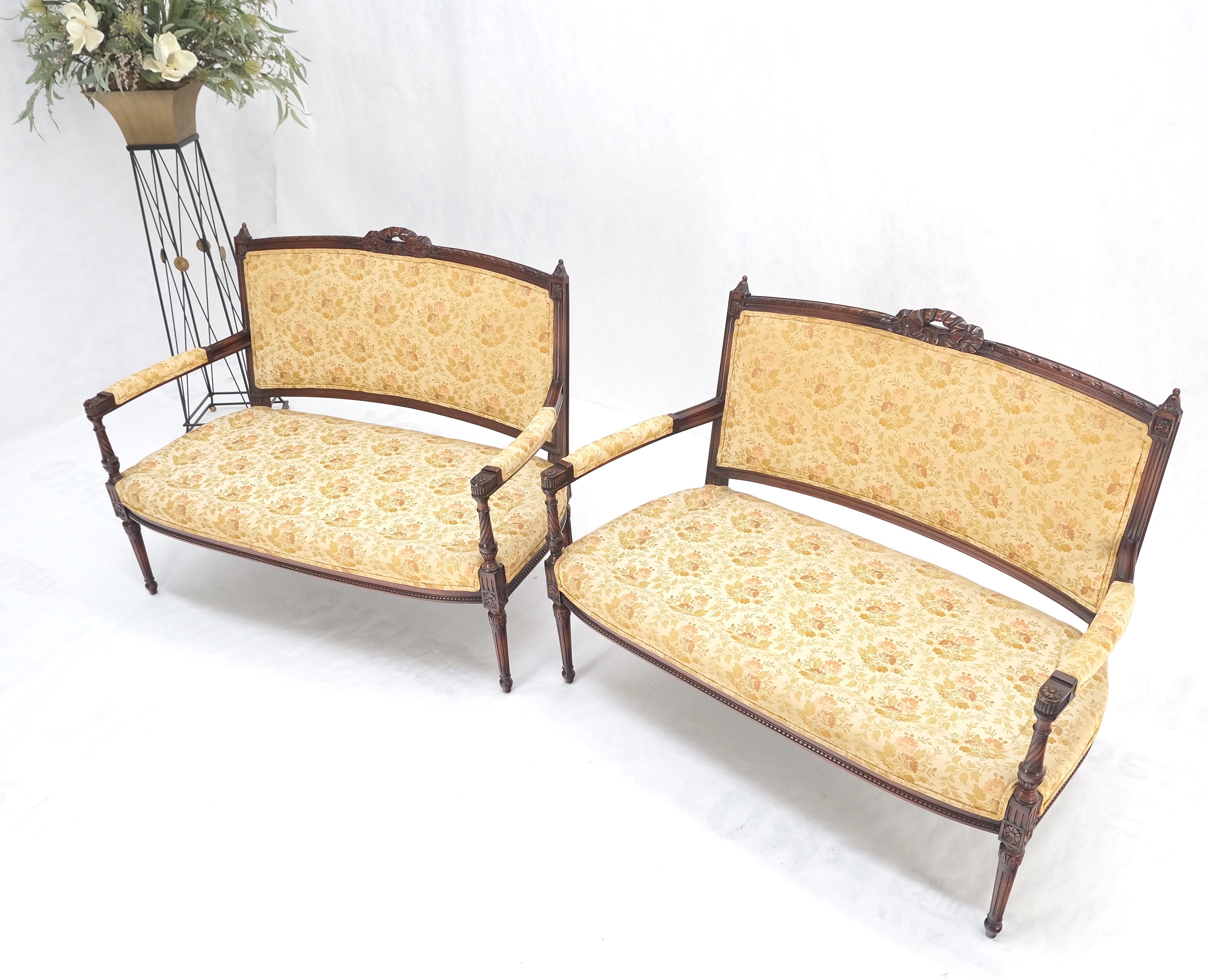 Pair of Antique Quality Carved Walnut & Gold Upholstery Sofas Love Seats MINT! For Sale 10
