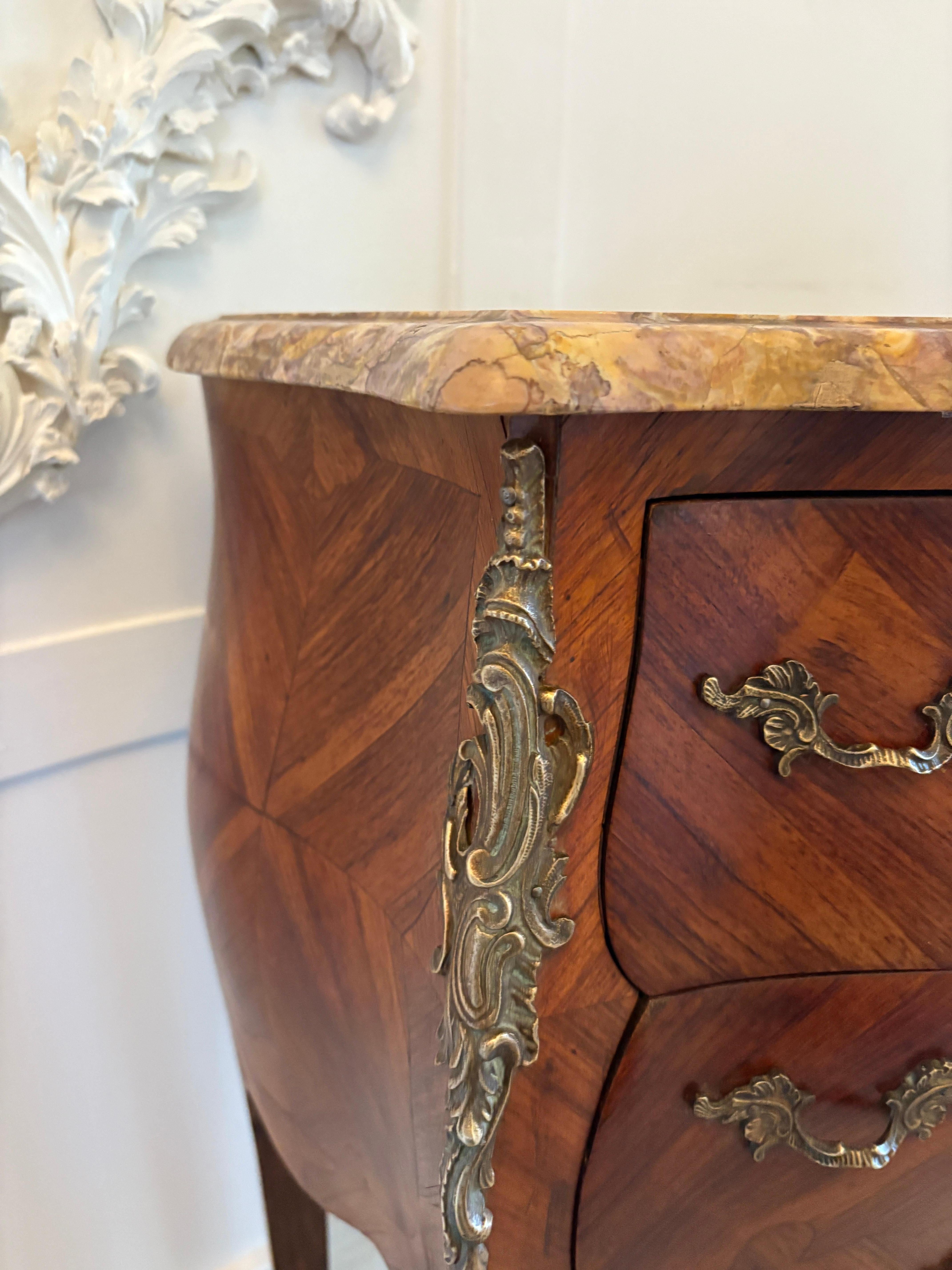 Pair of Antique Quality French Kingwood Marble Top Marquetry Bedside Cabinet For Sale 6
