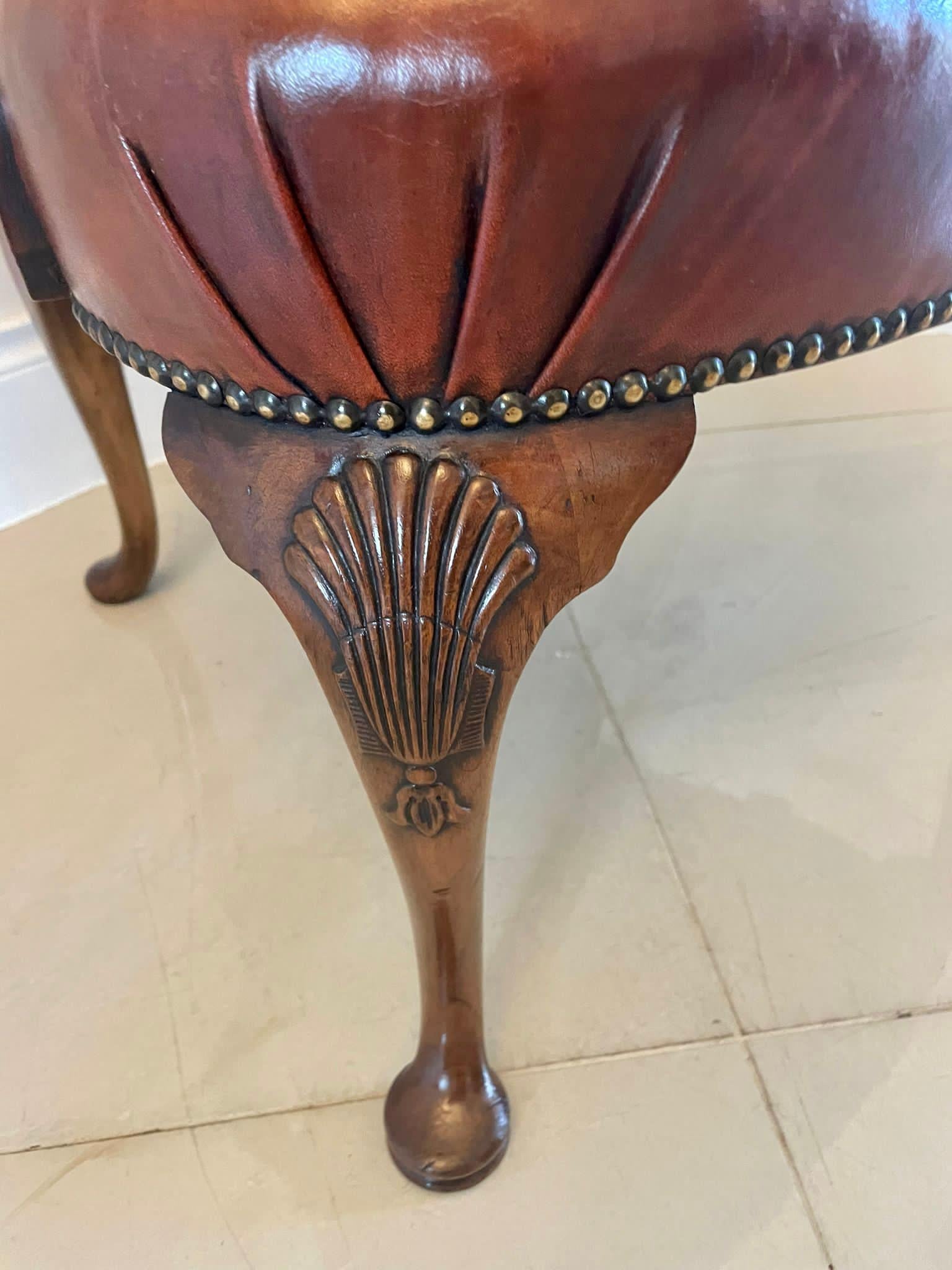 Pair of Antique Quality Leather and Carved Walnut Desk Chairs  6