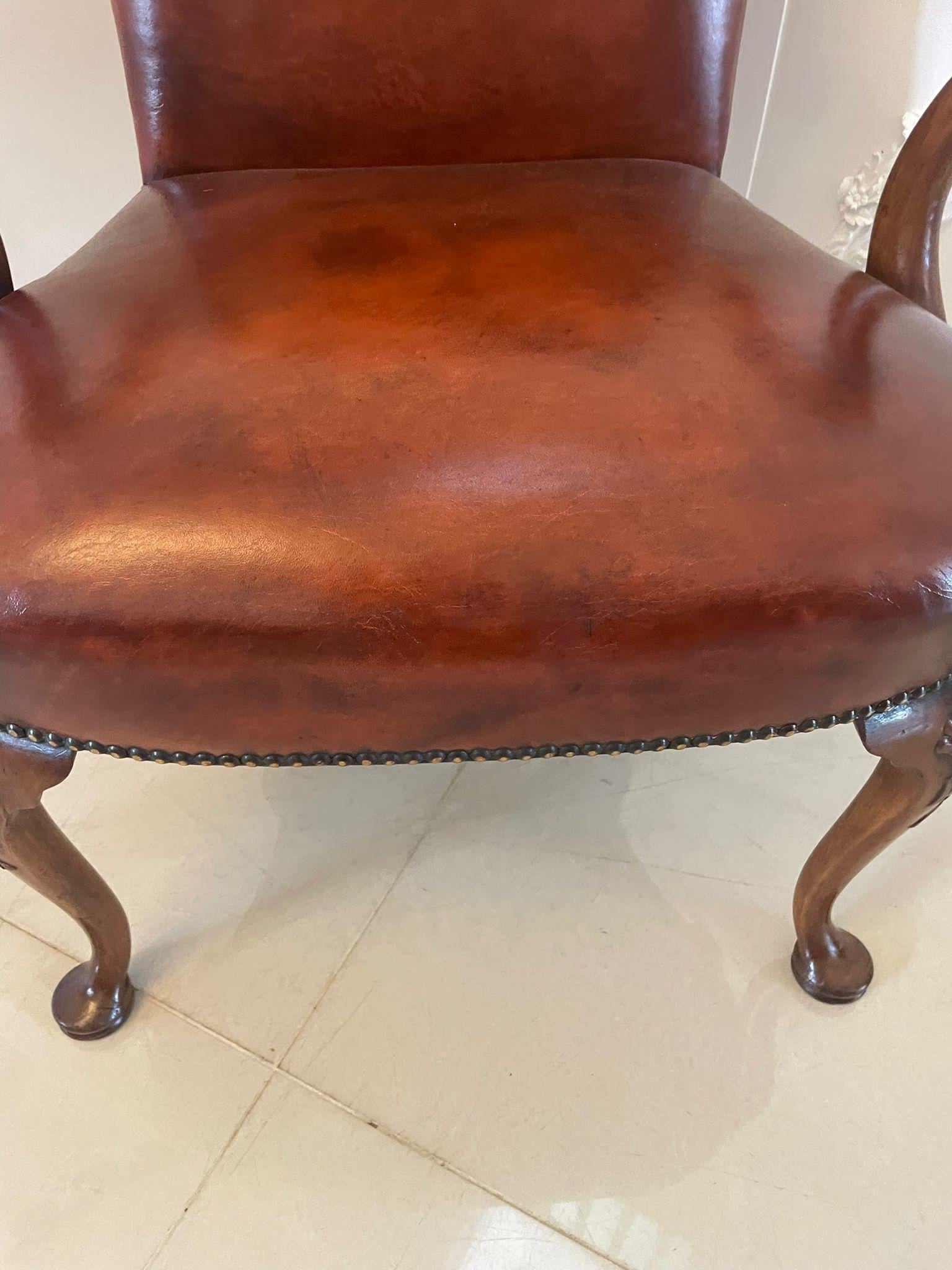 Pair of Antique Quality Leather and Carved Walnut Desk Chairs  3