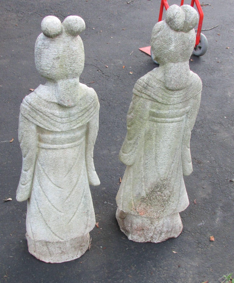 Pair of Antique Quanyin Limestone Statues, circa 1990 For Sale at 1stdibs