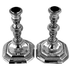 Pair of Antique Queen Anne Sterling Silver Candlesticks, 1704 Early 18th Century
