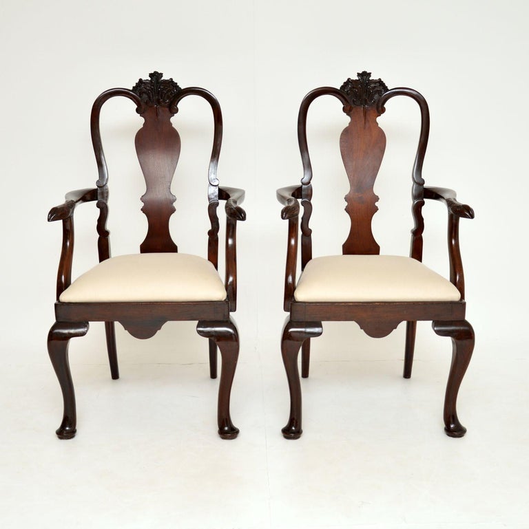 Pair of Antique Queen Anne Style Carver Armchairs For Sale at 1stDibs