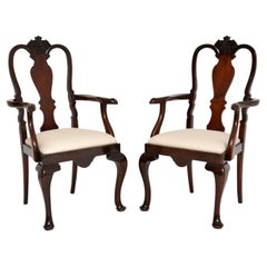 Pair of Antique Queen Anne Style Carver Armchairs