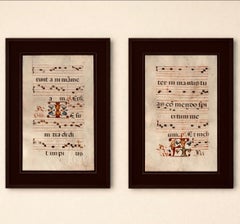 Pair of Antique Rare Tuscan Antiphonal Manuscript Leaves on Vellum 15th-16th C