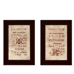 Pair of Antique Rare Tuscan Antiphonal Manuscript Leaves on Vellum 15th-16th C
