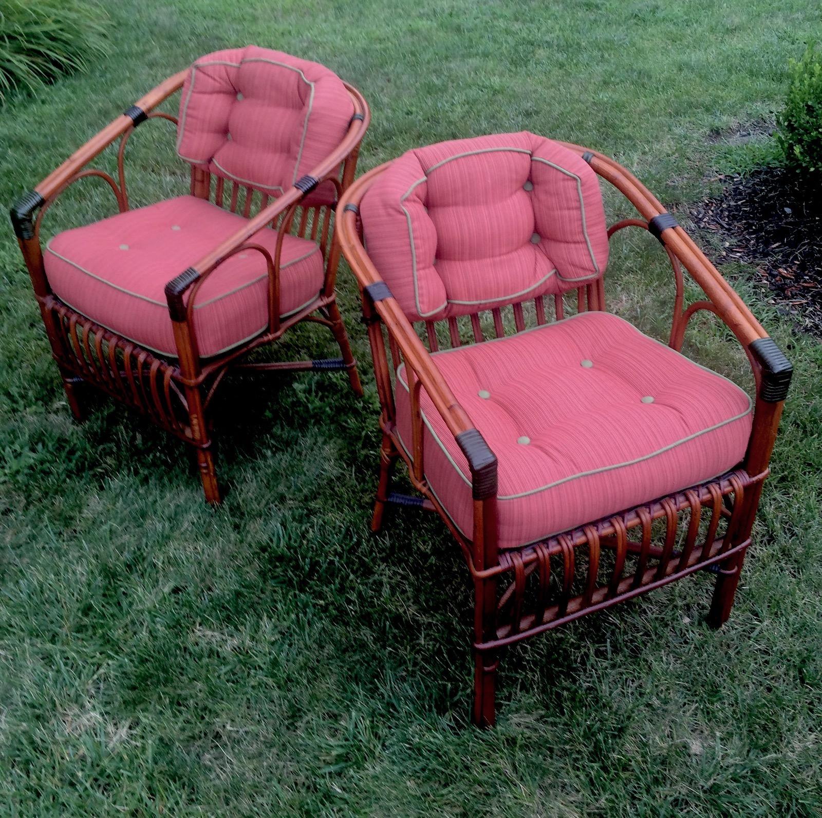 Pair of Antique Rattan Arm / Dining Chairs In Good Condition For Sale In Nashua, NH