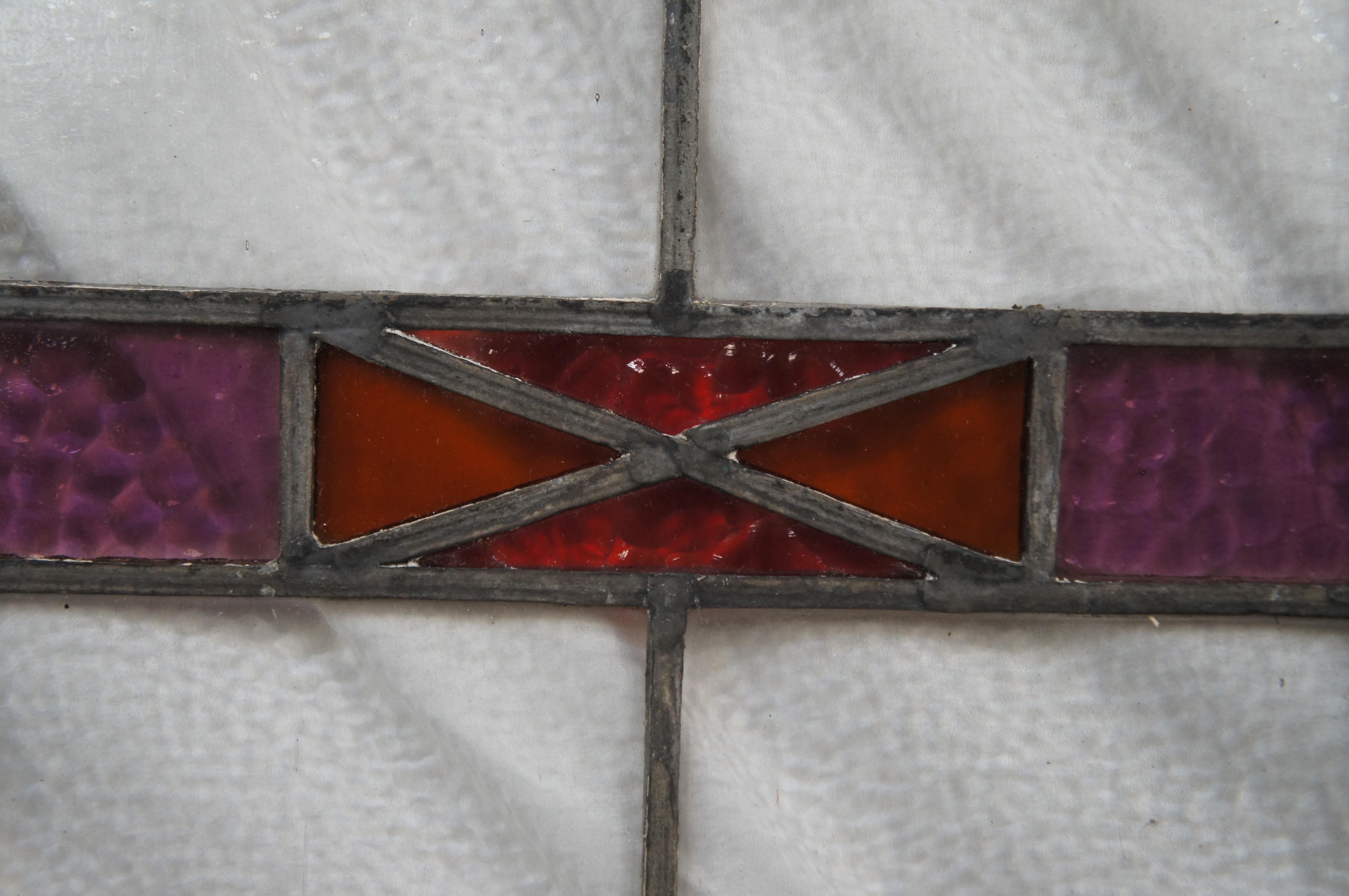 Par de paneles antiguos de cristal emplomado emplomado de amatista para ventana 21