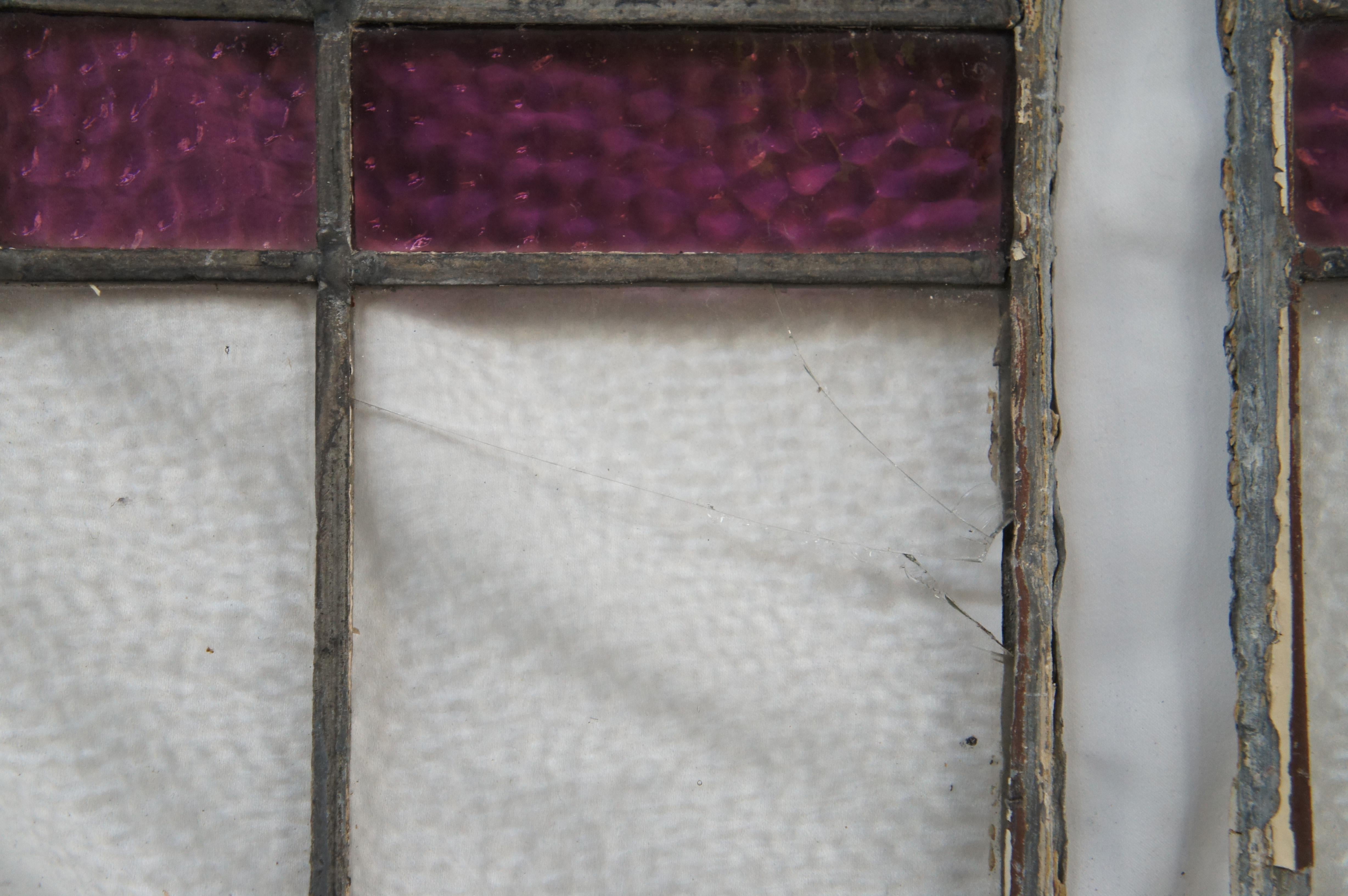Par de paneles antiguos de cristal emplomado emplomado de amatista para ventana 21