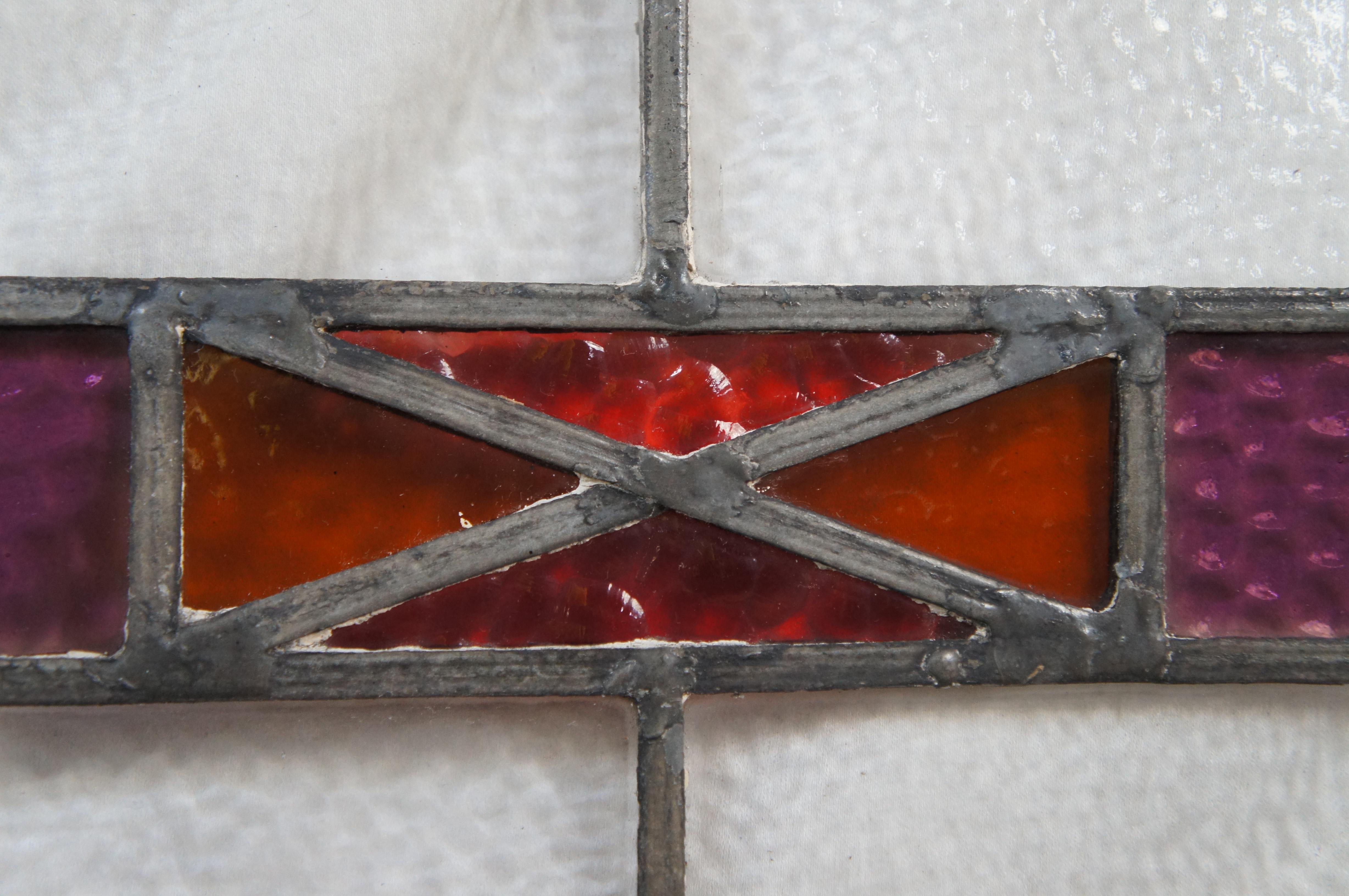 Par de paneles antiguos de cristal emplomado emplomado de amatista para ventana 21