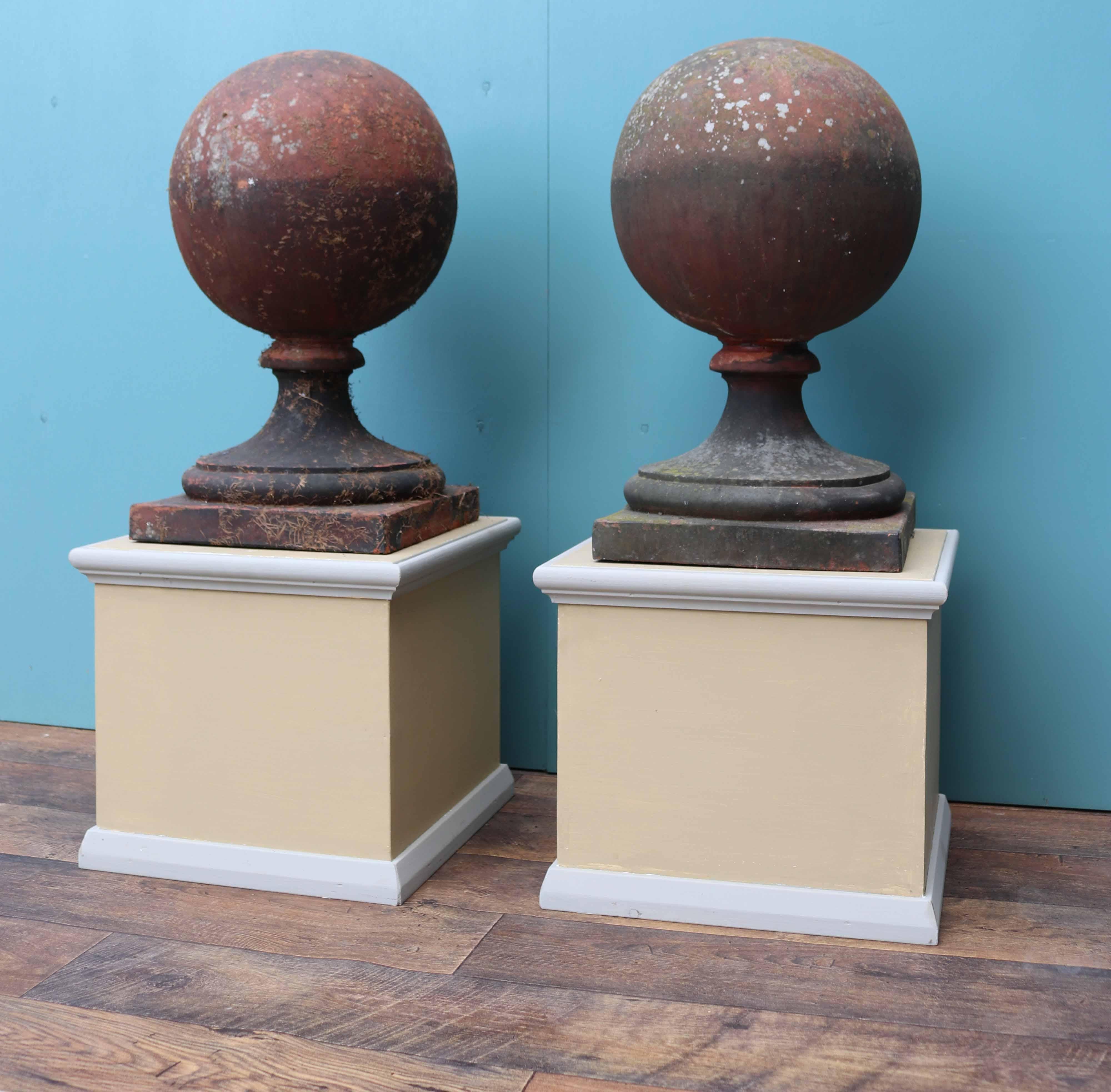 English Pair of Antique Reclaimed Terracotta Ball Finials