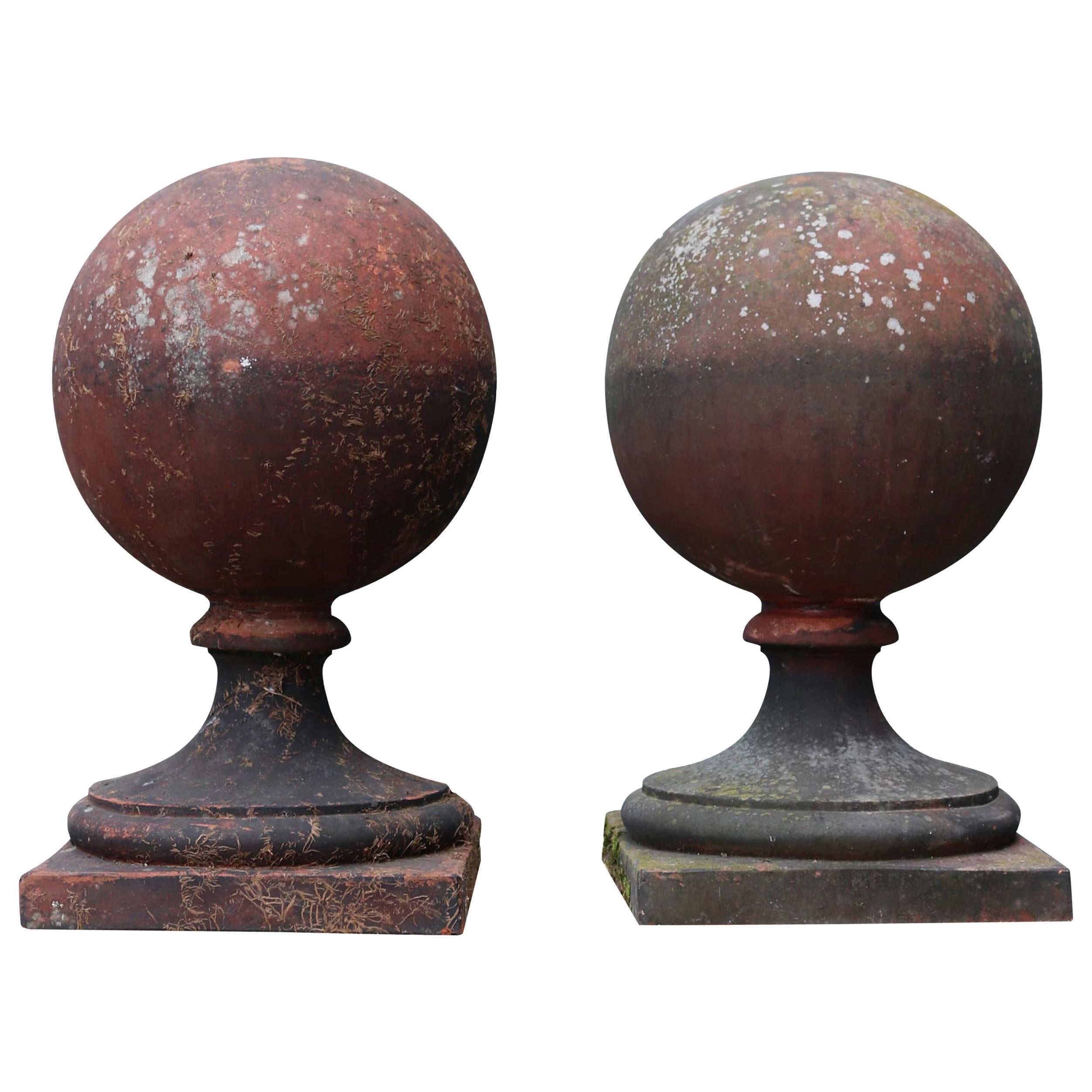 Pair of Antique Reclaimed Terracotta Ball Finials