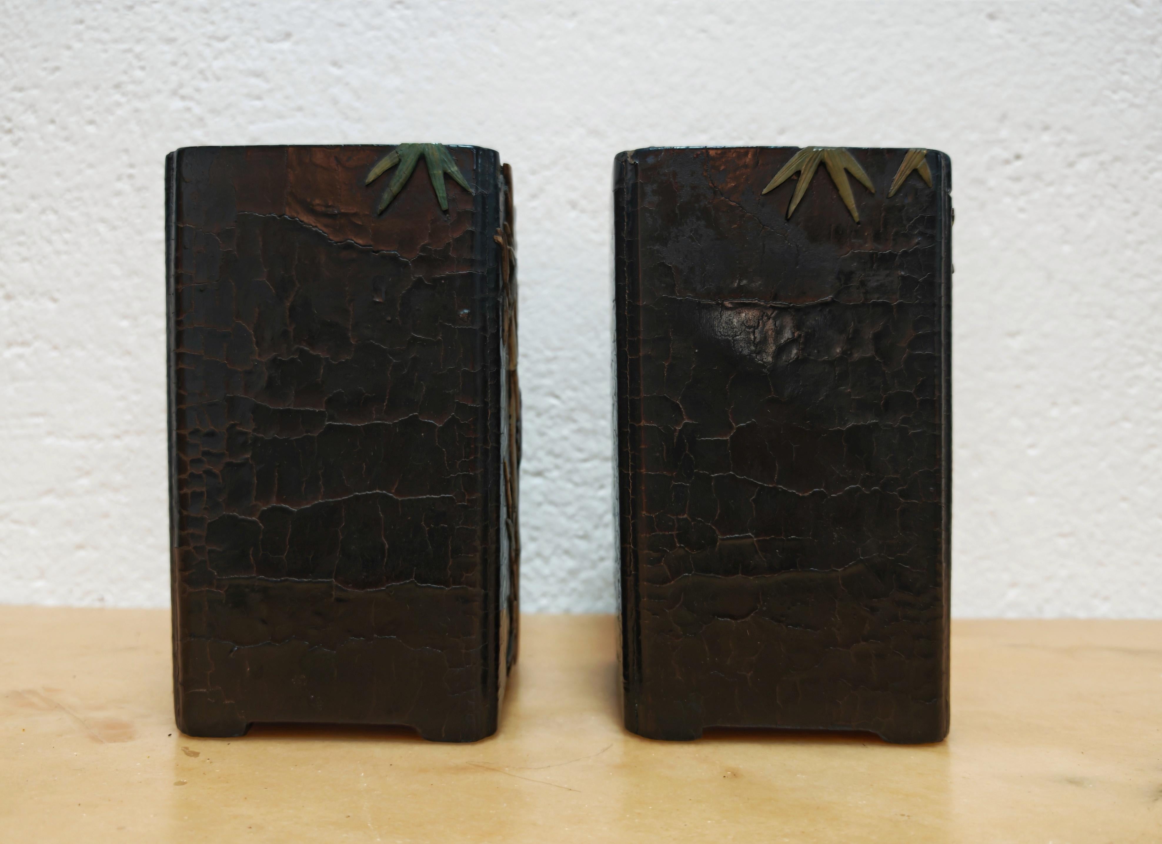 Paar antike rechteckige Pinseltöpfe, schwarzer Lack mit Intarsien, China um 1800 im Angebot 1