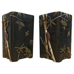 Pair of Antique Rectangular Brush Pots, inlaid black lacquer, China 1800s