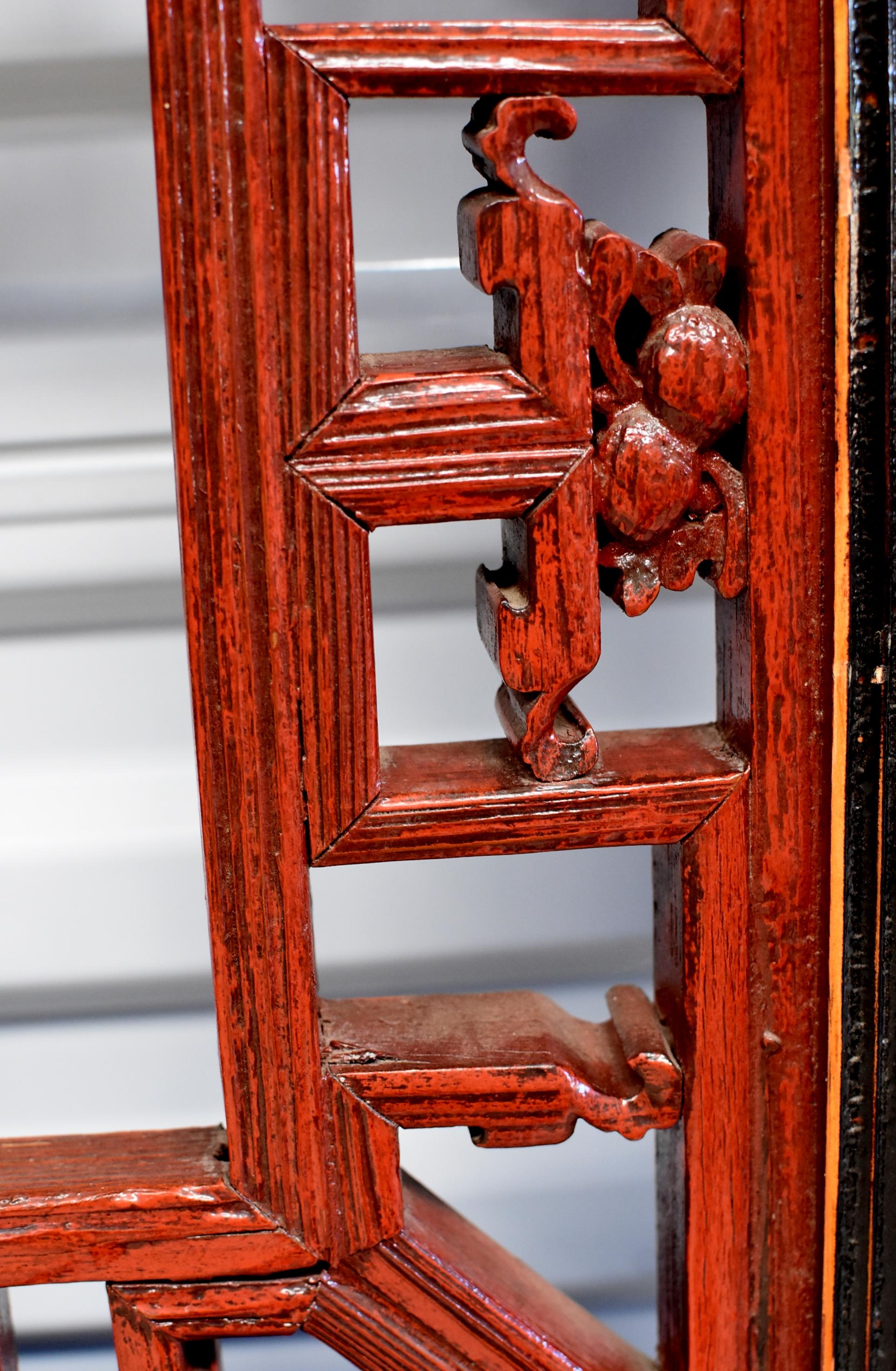 Pair of Antique Red and Black Chinese Screens For Sale 6