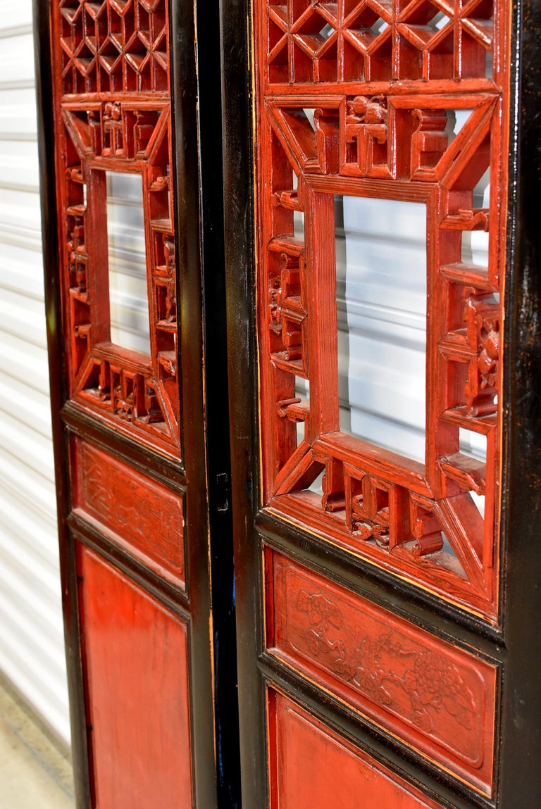 Pair of Antique Red and Black Chinese Screens For Sale at ...