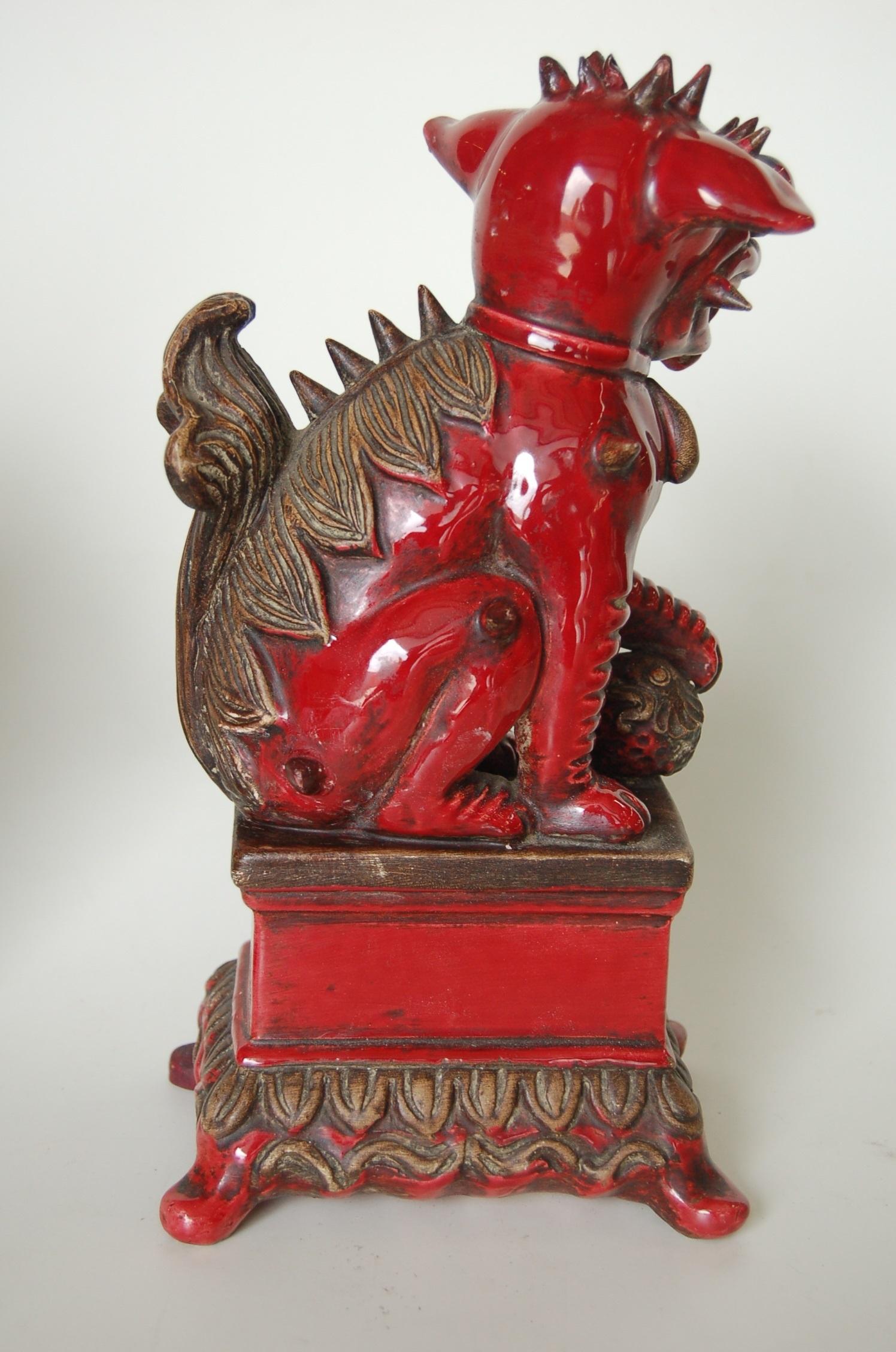 Pair of Antique Red Ceramic Chinese Flying Dragons Figures 5