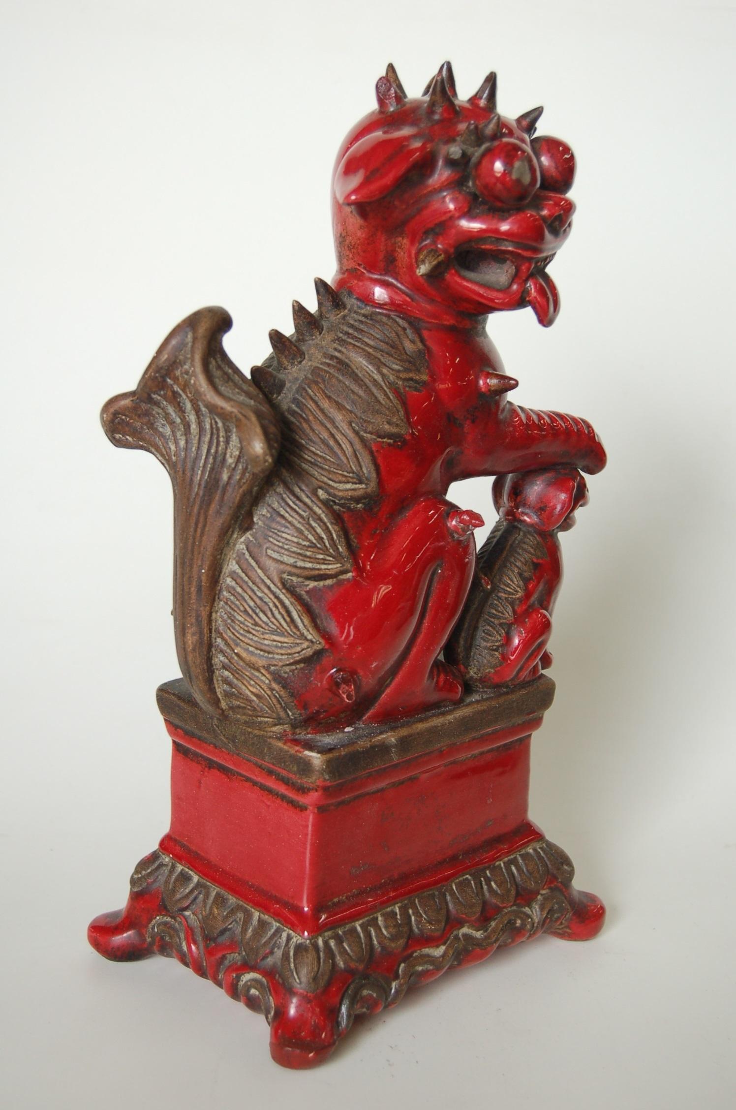 Pair of Antique Red Ceramic Chinese Flying Dragons Figures 1