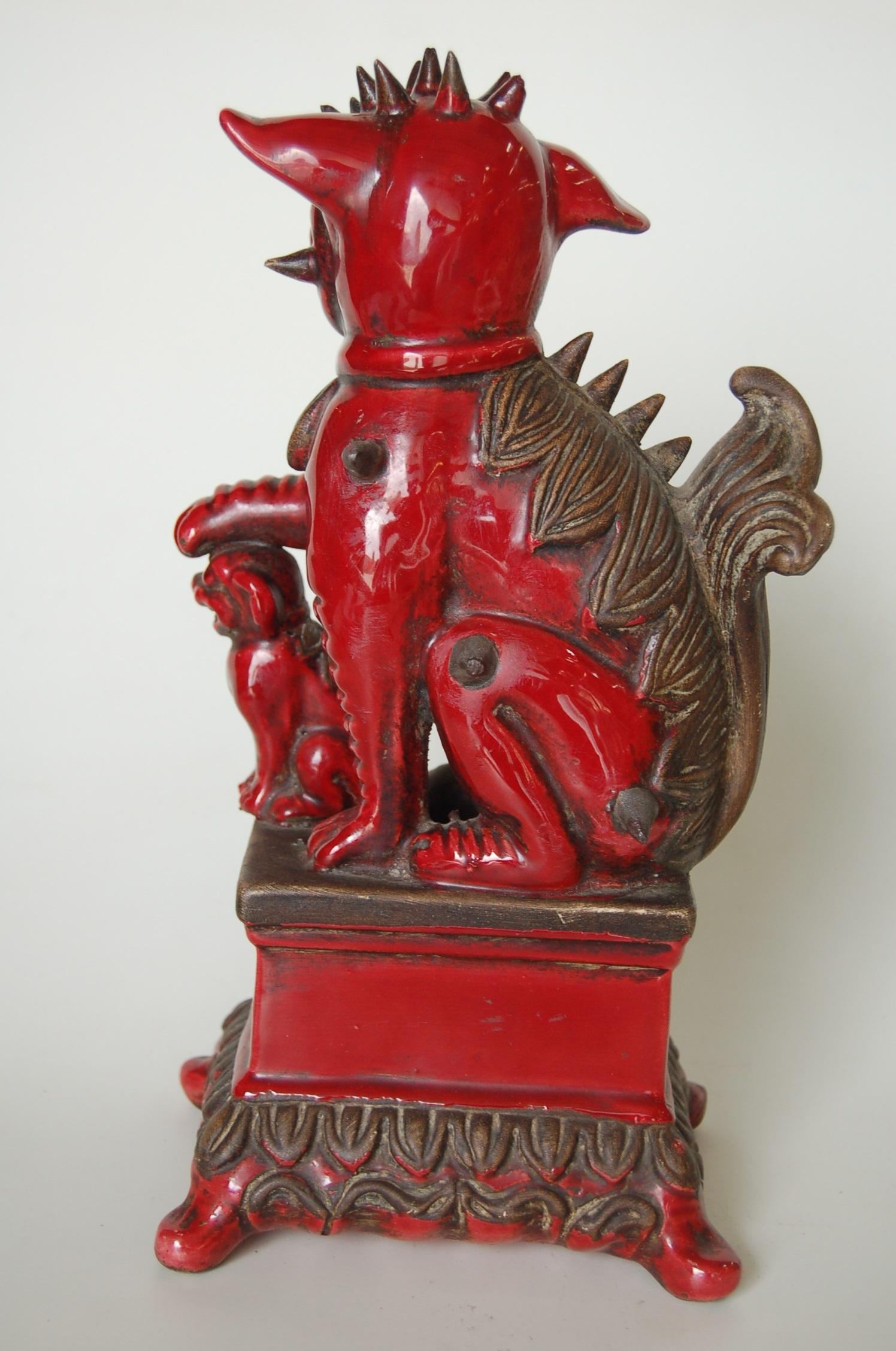 Pair of Antique Red Ceramic Chinese Flying Dragons Figures 2