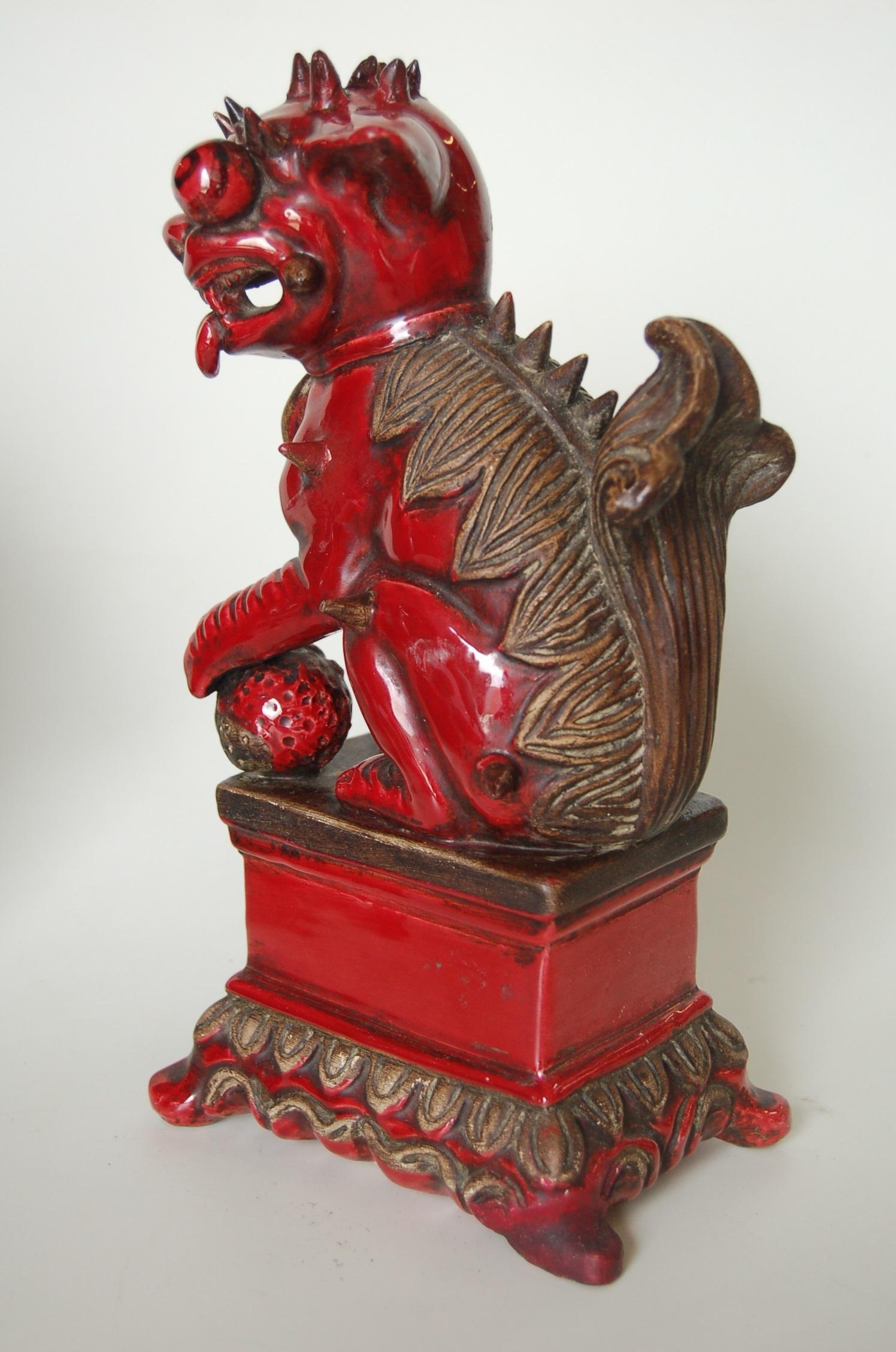 Pair of Antique Red Ceramic Chinese Flying Dragons Figures 3