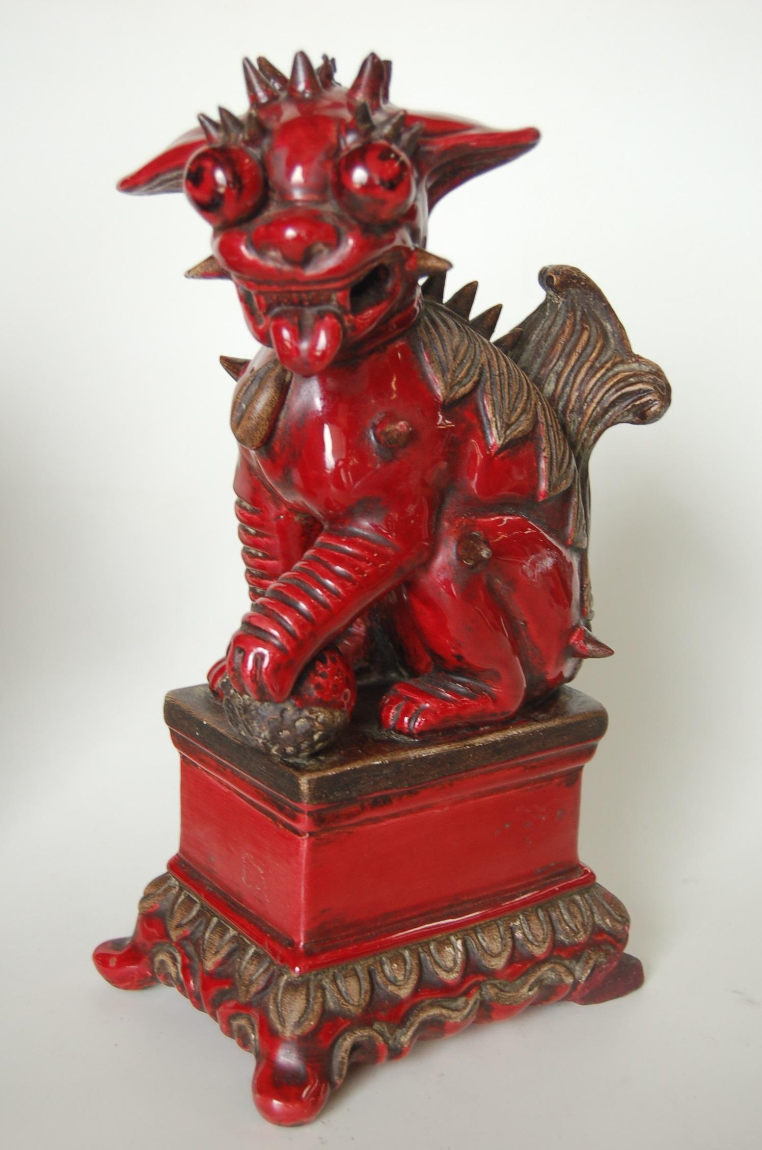 Pair of Antique Red Ceramic Chinese Flying Dragons Figures 4