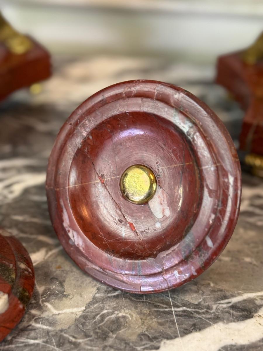 Italian Pair Of Antique Red Marble Tripod Vases In The Louis XVI Style Circa 1880 For Sale