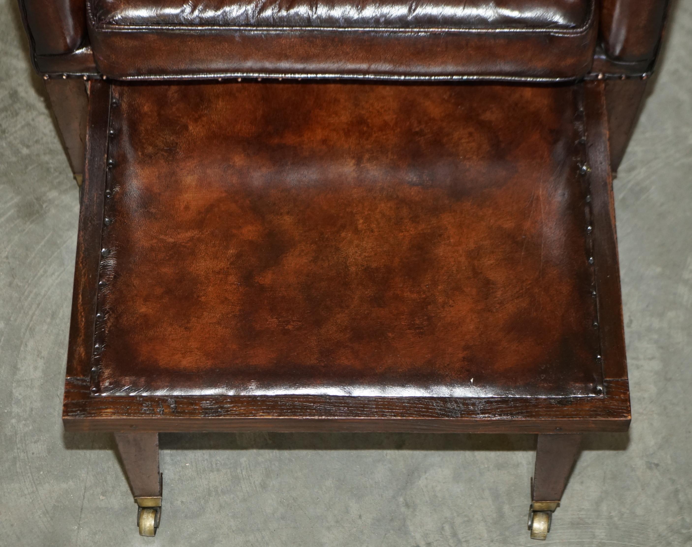 Pair of Antique Regency Brown Leather Chesterfield Armchairs Extending Stools For Sale 13