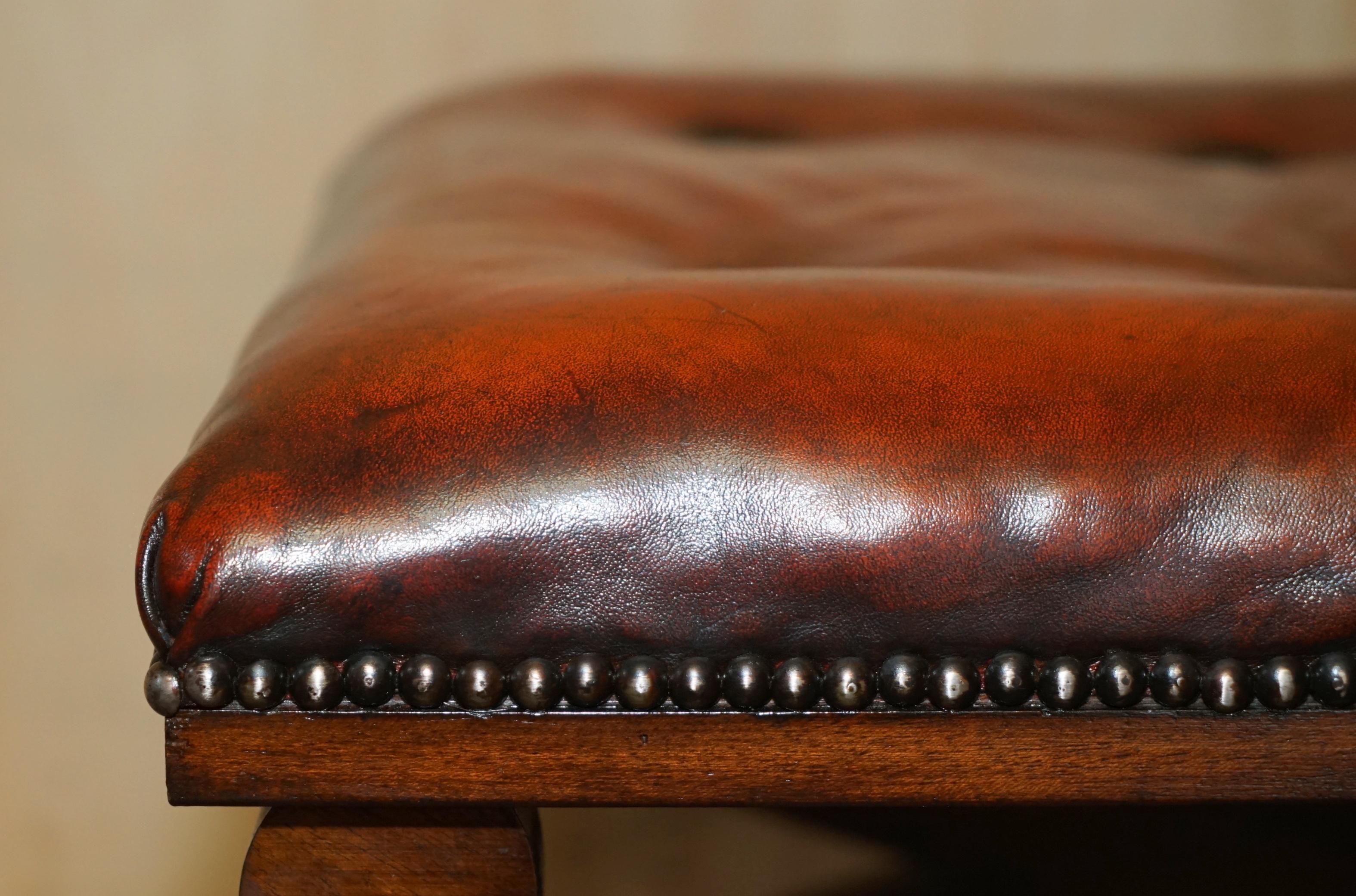 Early 20th Century PAIR OF ANTIQUE REGENCY BROWN LEATHER CHESTERFIELD BARON X FRAMED FOOTSTOOLs For Sale