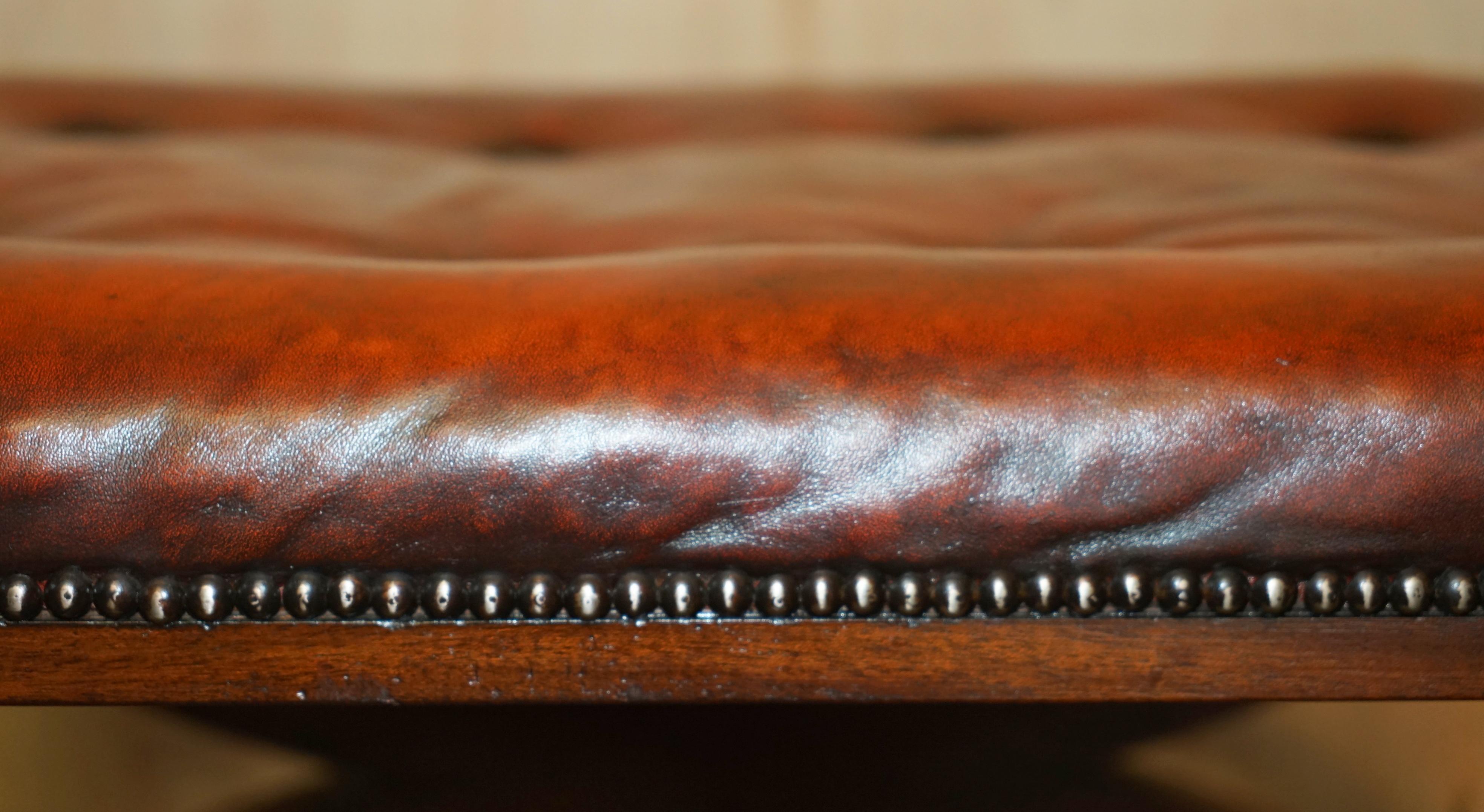 Leather PAIR OF ANTIQUE REGENCY BROWN LEATHER CHESTERFIELD BARON X FRAMED FOOTSTOOLs For Sale