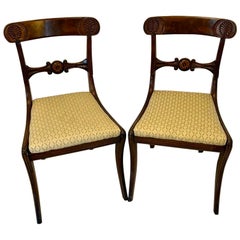 Pair of Antique Regency Carved Figured Mahogany Side Chairs