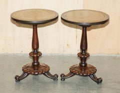 PAIR OF ANTIQUE REGENCY CIRCA 1815 HARDWOOD & BROWN LEATHER SiDE END LAMP TABLES
