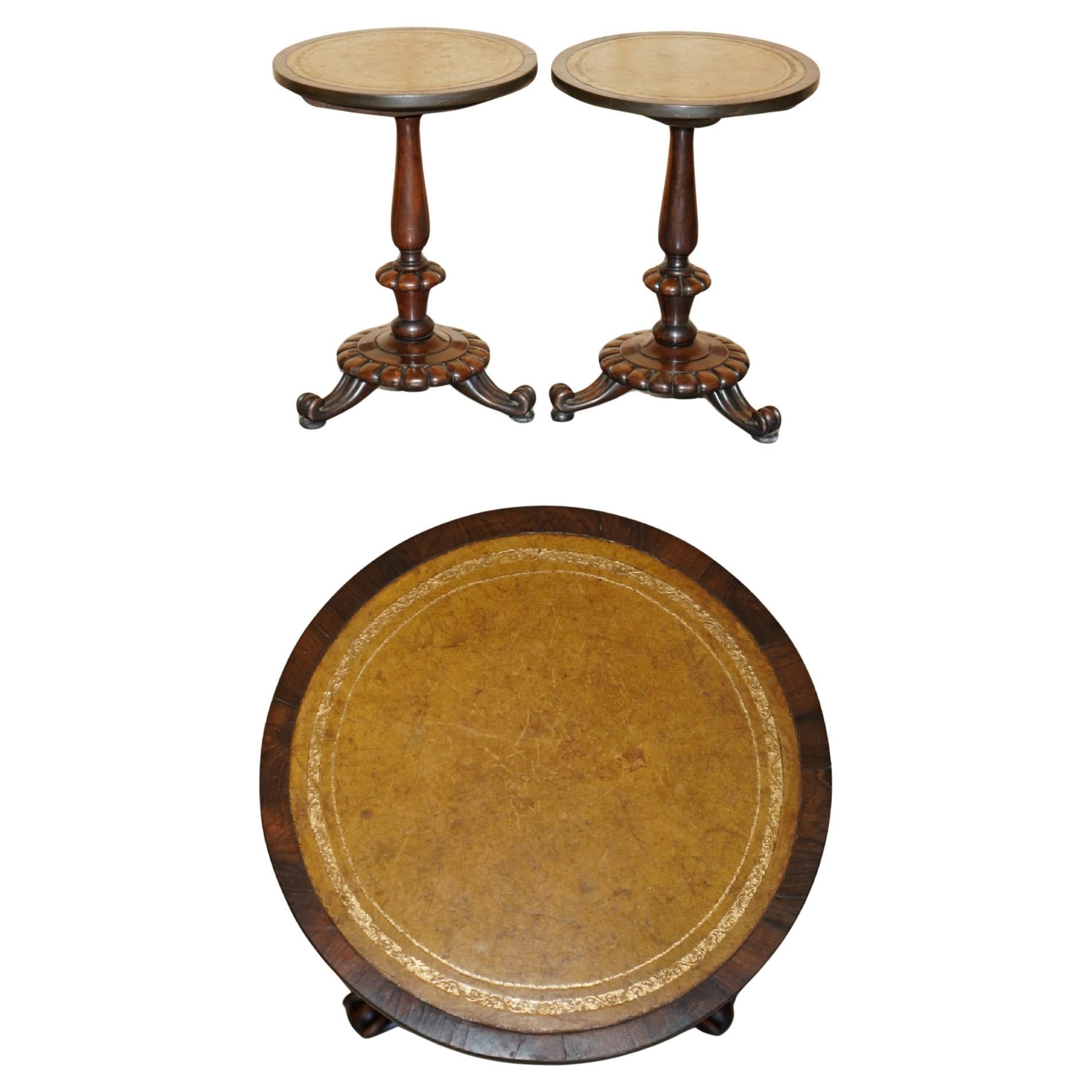 COPPIA DI TAVOLINI DA LAMPADA ANTIQUE REGENCY CIRCA 1815 IN LEGNO DURO E PELLE MARRONE SiDE