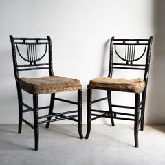 Pair Of Antique Regency Ebonised Faux Bamboo Chairs, Early 19th Century