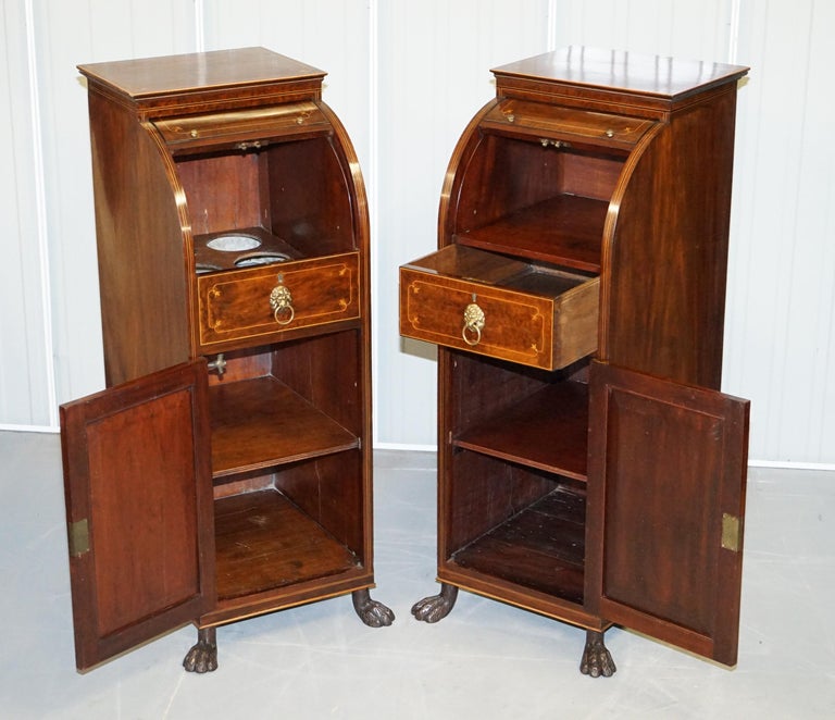 Pair of Antique Regency Flamed Hardwood & Gilt Bronze Drinks Cabinet Pedestals For Sale 6
