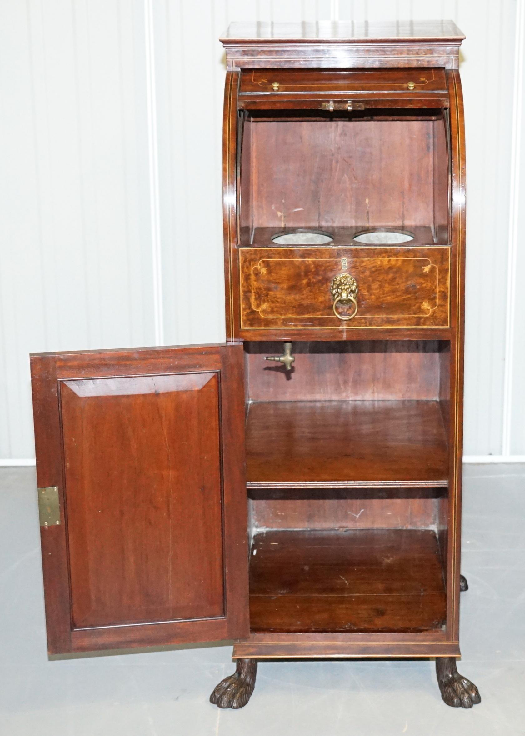 Pair of Antique Regency Flamed Hardwood & Gilt Bronze Drinks Cabinet Pedestals For Sale 7