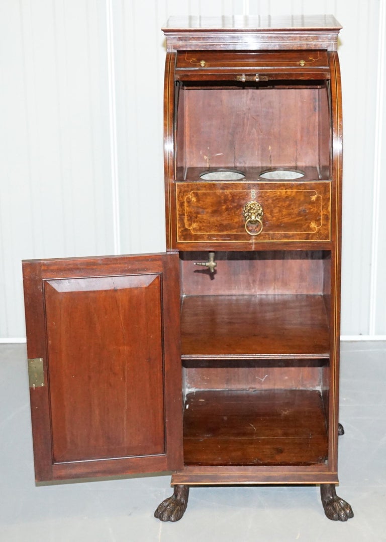 Pair of Antique Regency Flamed Hardwood & Gilt Bronze Drinks Cabinet Pedestals For Sale 7