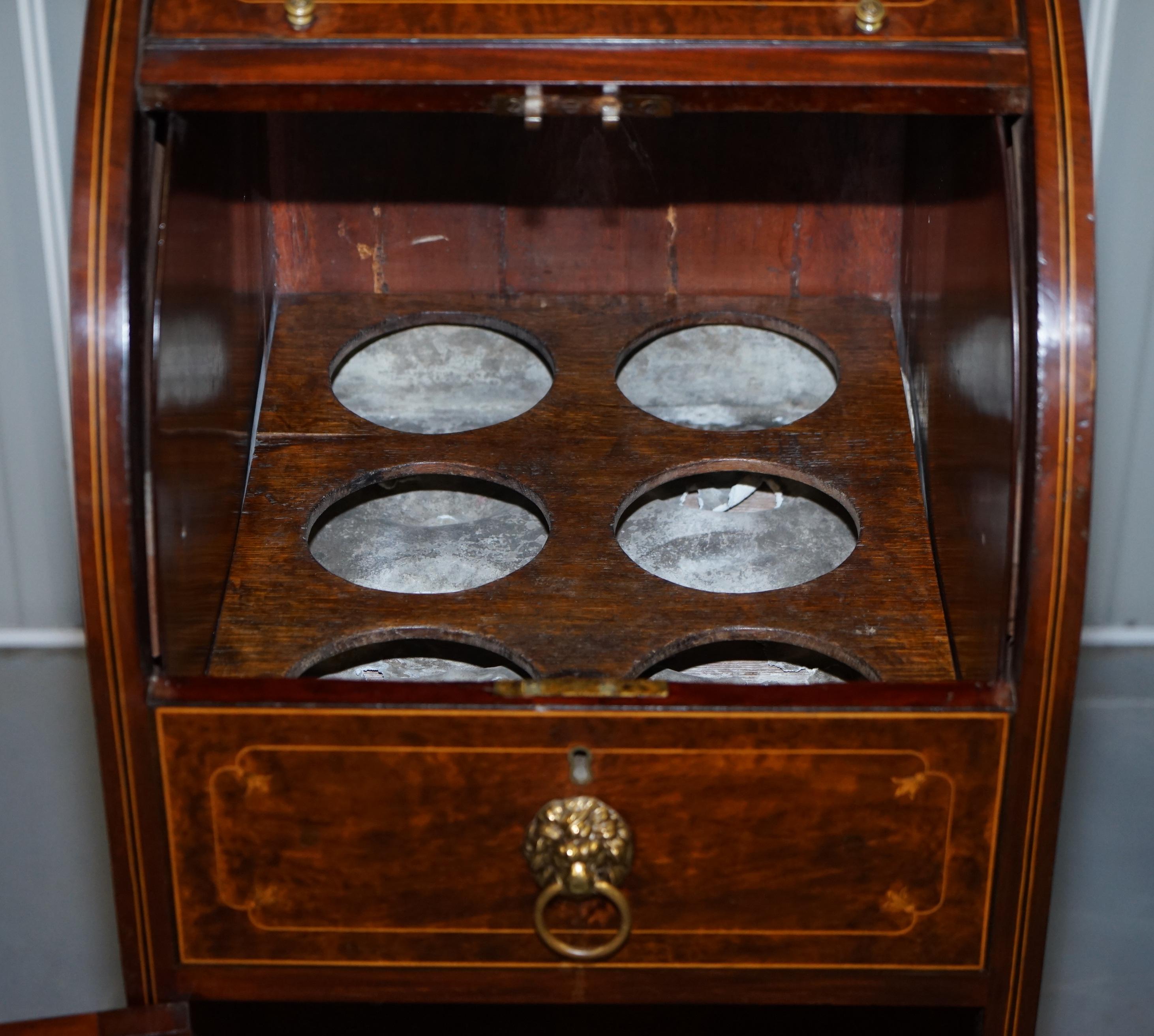 Pair of Antique Regency Flamed Hardwood & Gilt Bronze Drinks Cabinet Pedestals For Sale 7