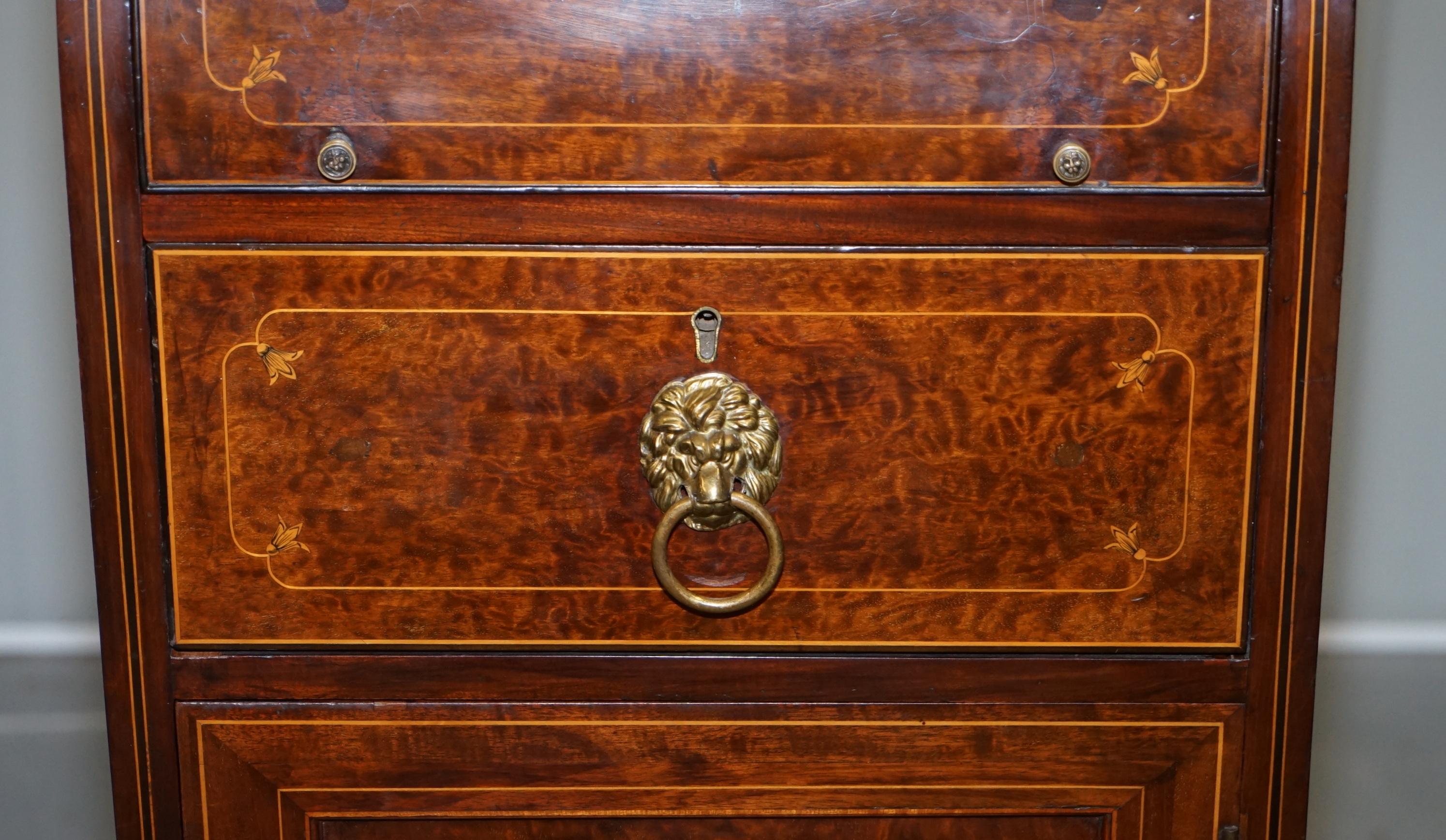 Pair of Antique Regency Flamed Hardwood & Gilt Bronze Drinks Cabinet Pedestals For Sale 11