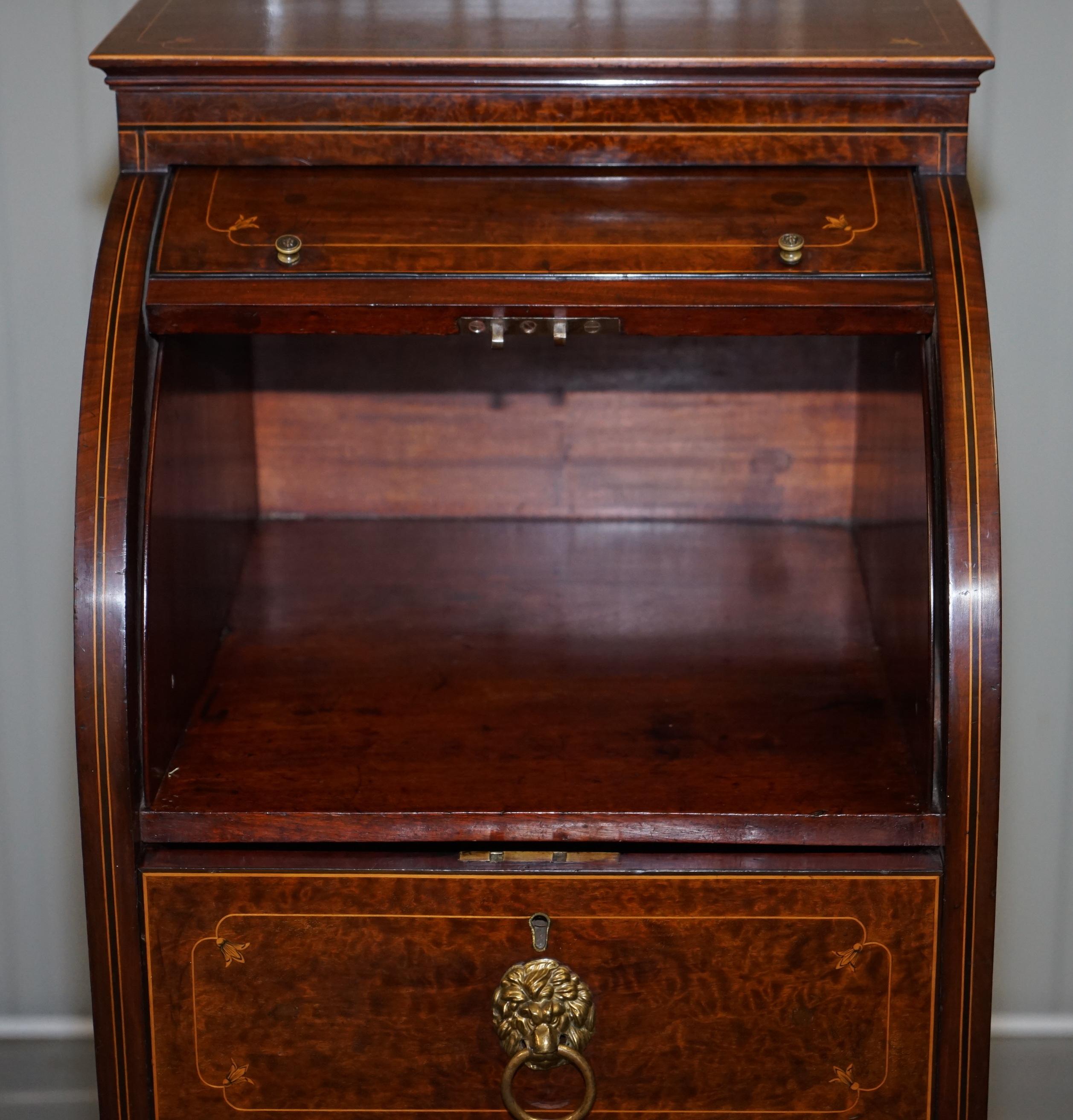 Pair of Antique Regency Flamed Hardwood & Gilt Bronze Drinks Cabinet Pedestals For Sale 14