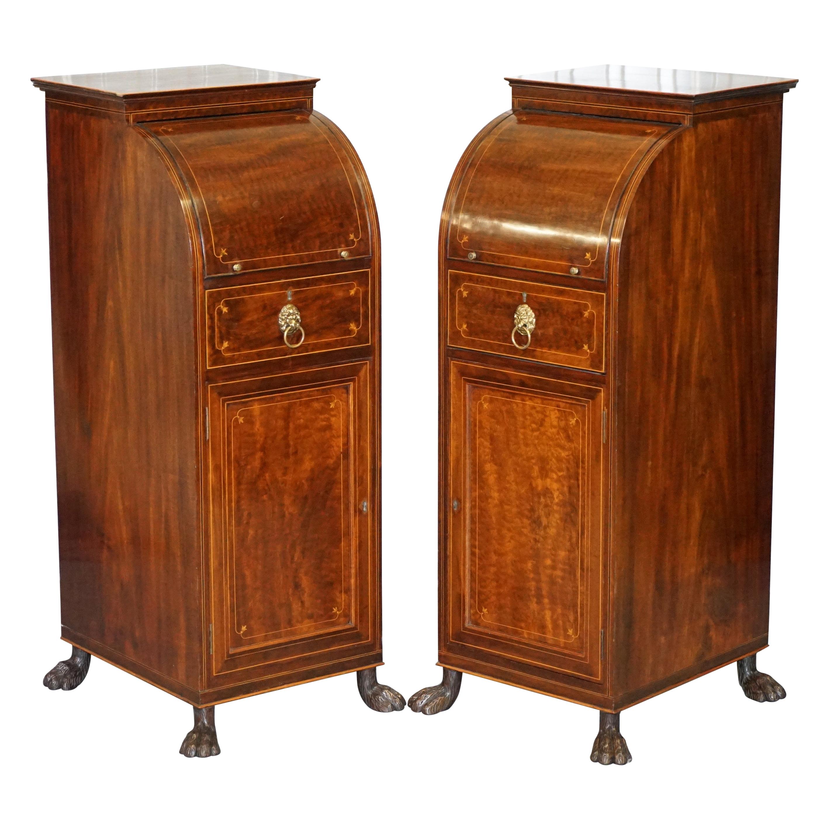 Pair of Antique Regency Flamed Hardwood & Gilt Bronze Drinks Cabinet Pedestals
